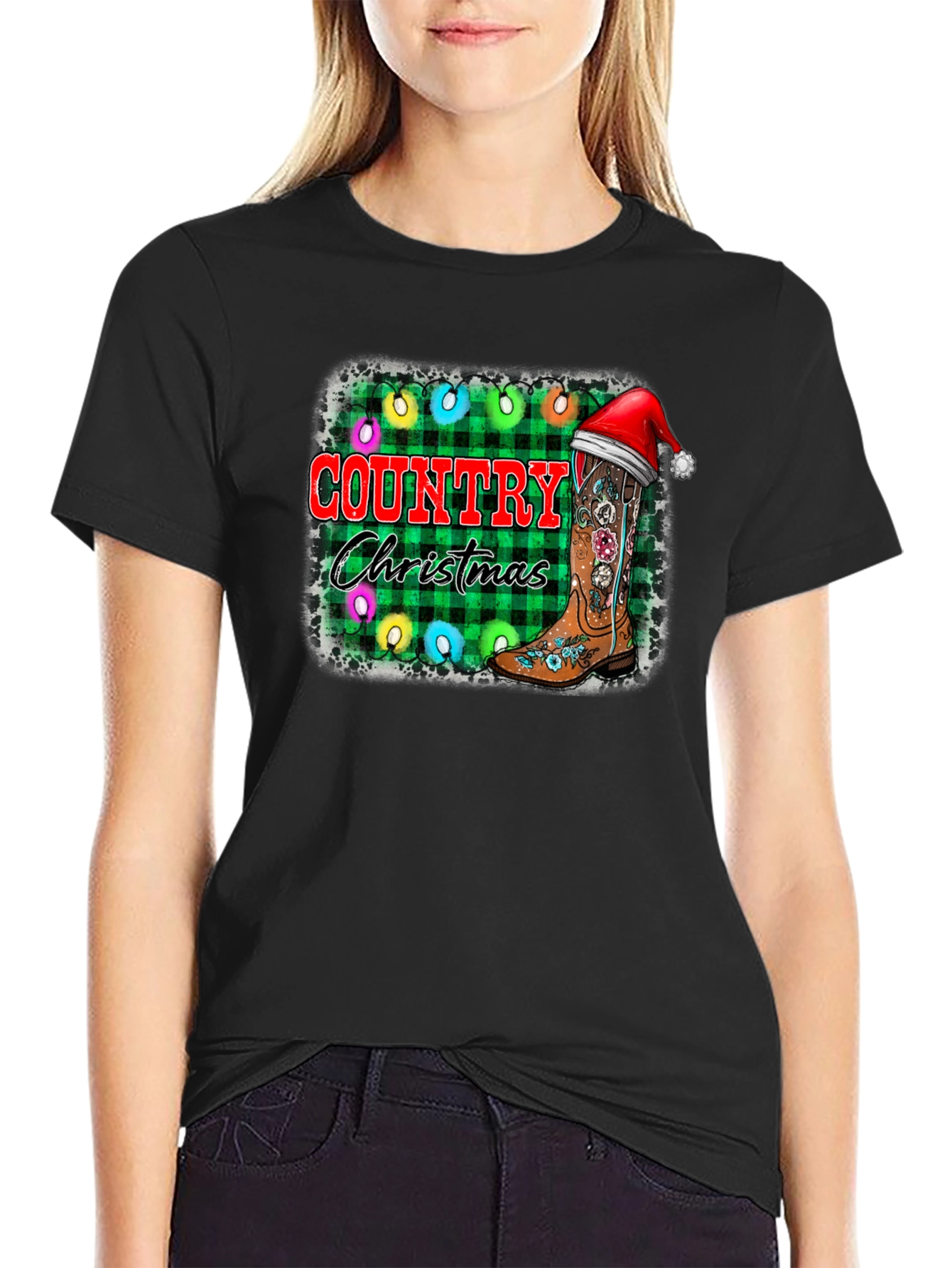 Country Christmas Black T-Shirt
