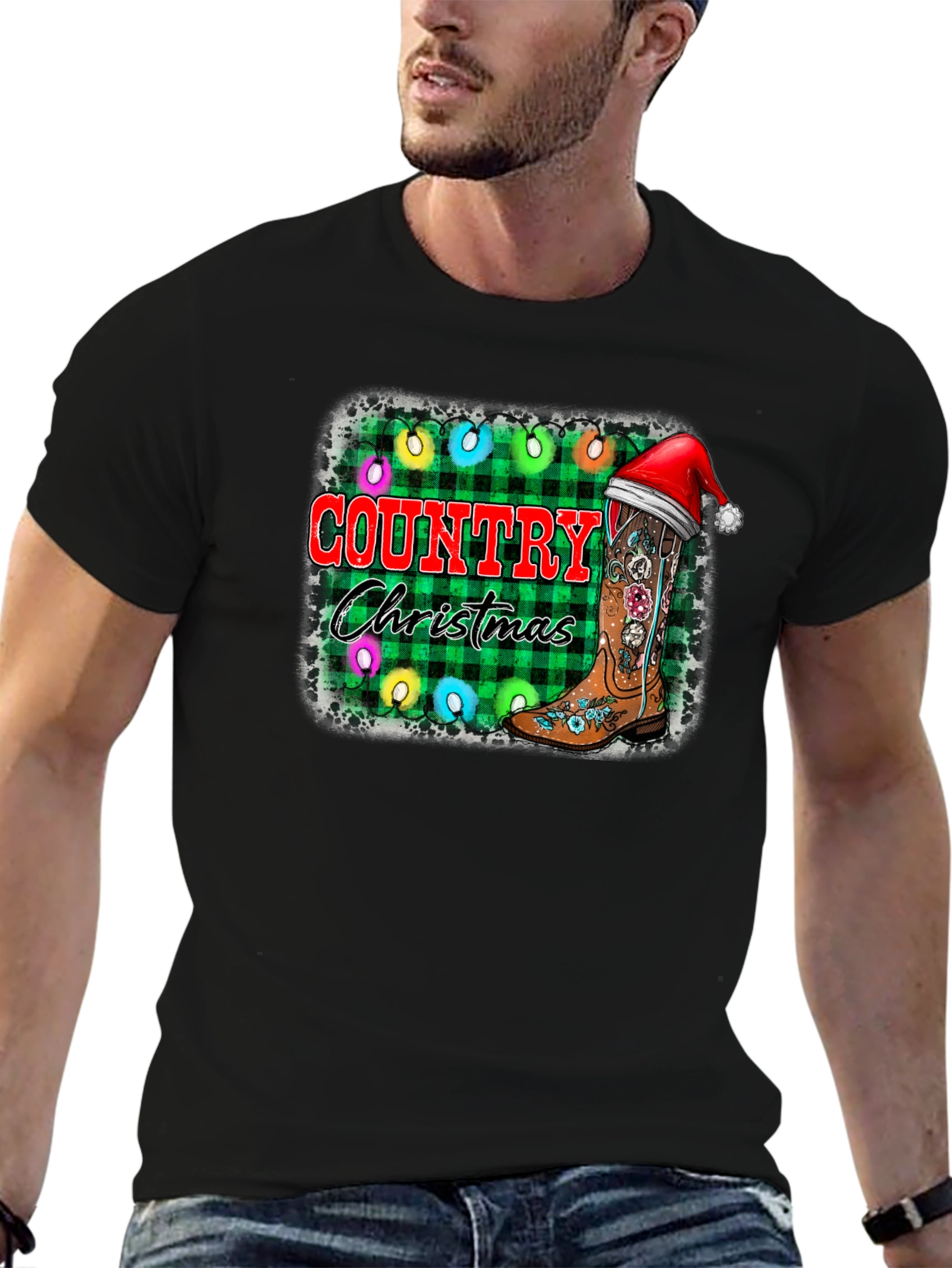 Country Christmas Black T-Shirt