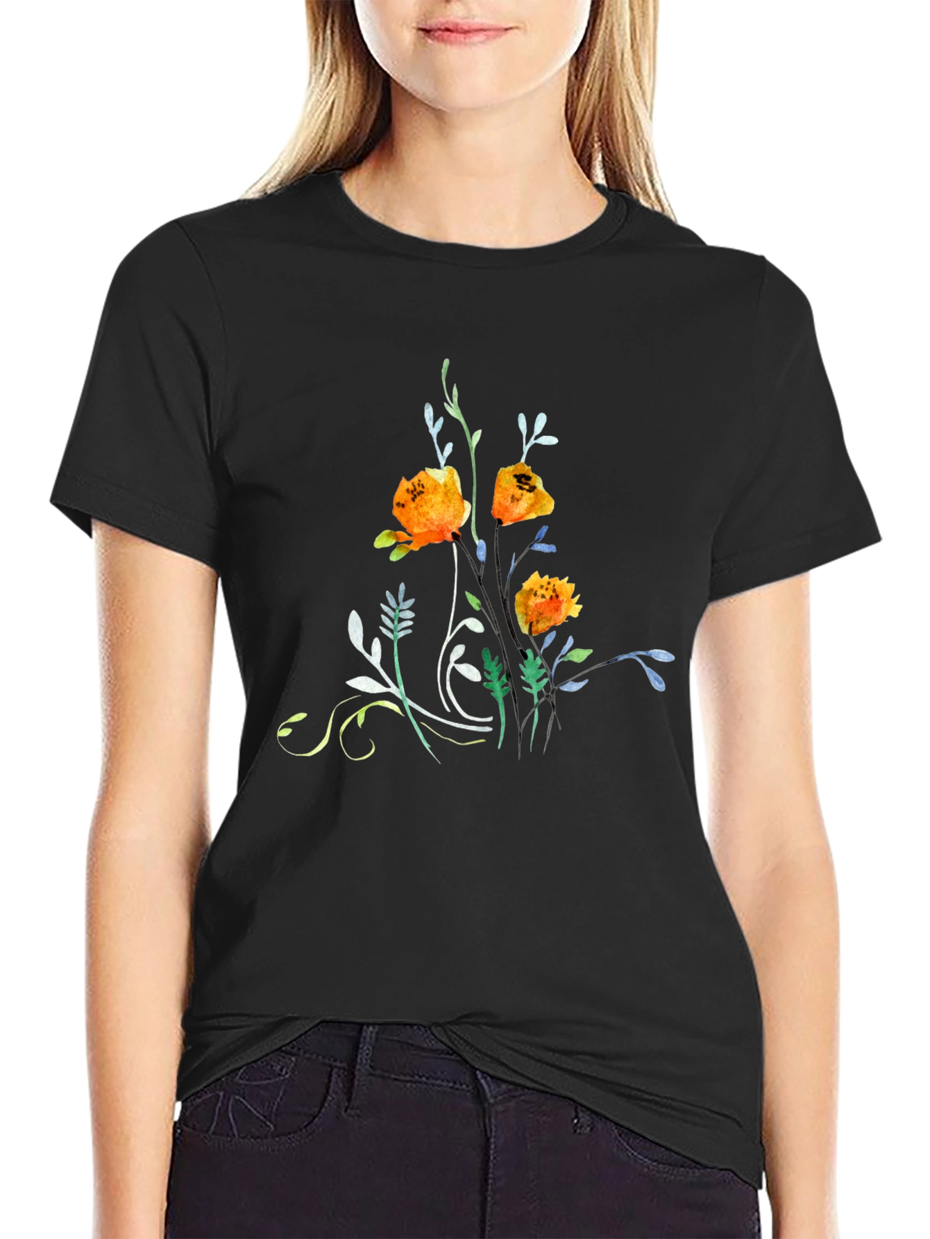 Floral Graphic Print Crew Neck Tee