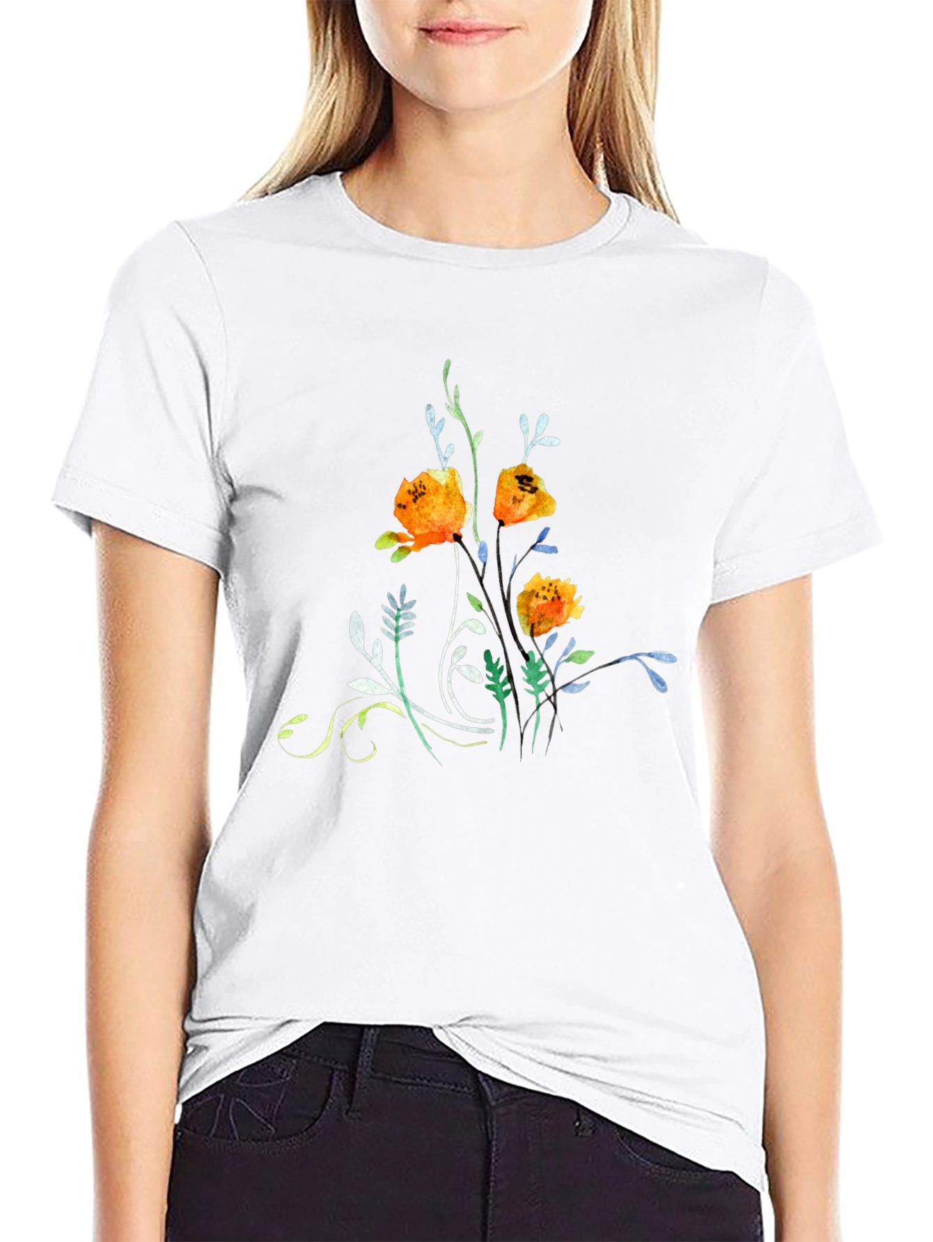 Floral Graphic Print Crew Neck Tee