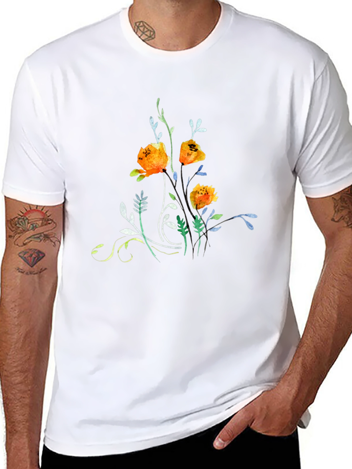 Floral Graphic Print Crew Neck Tee