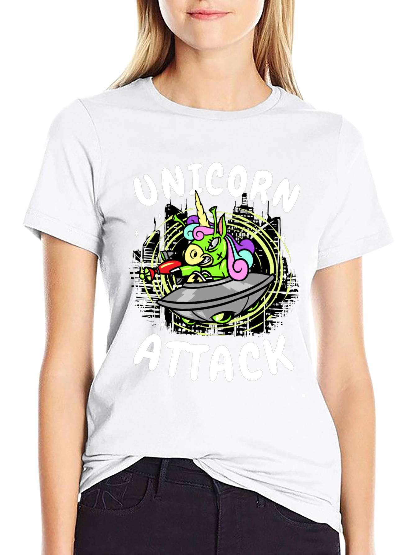 Unicorn Attack Black Graphic Tee