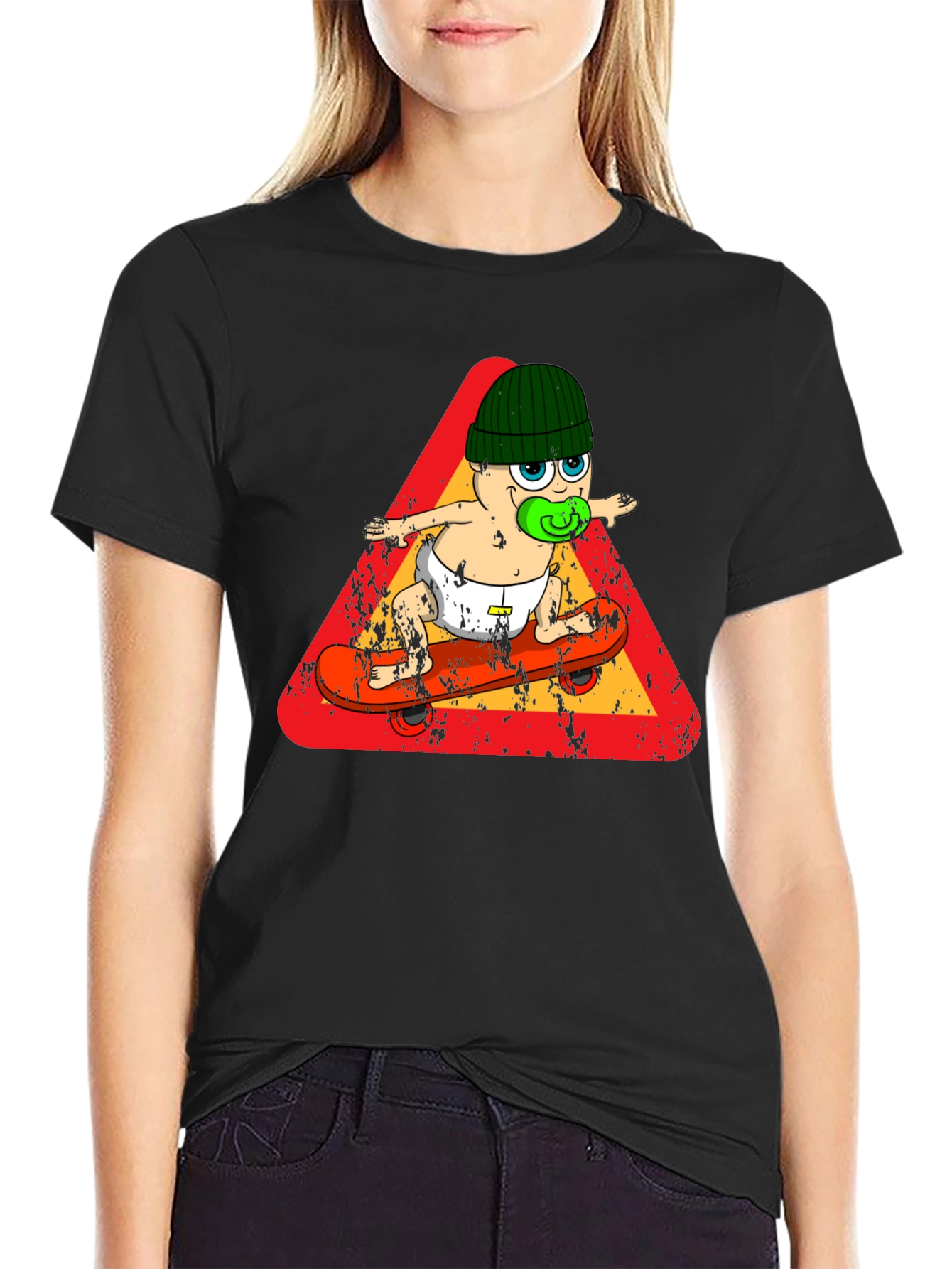 Skateboarding Baby Black Graphic Tee