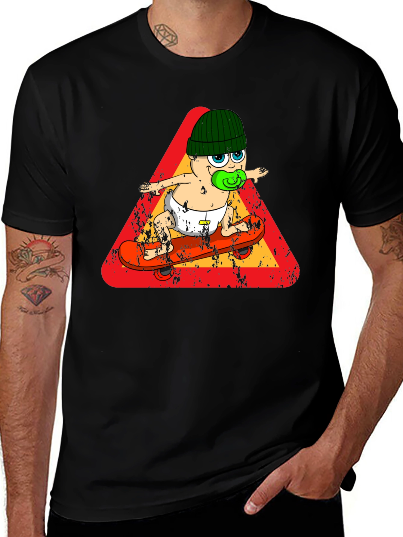 Skateboarding Baby Black Graphic Tee