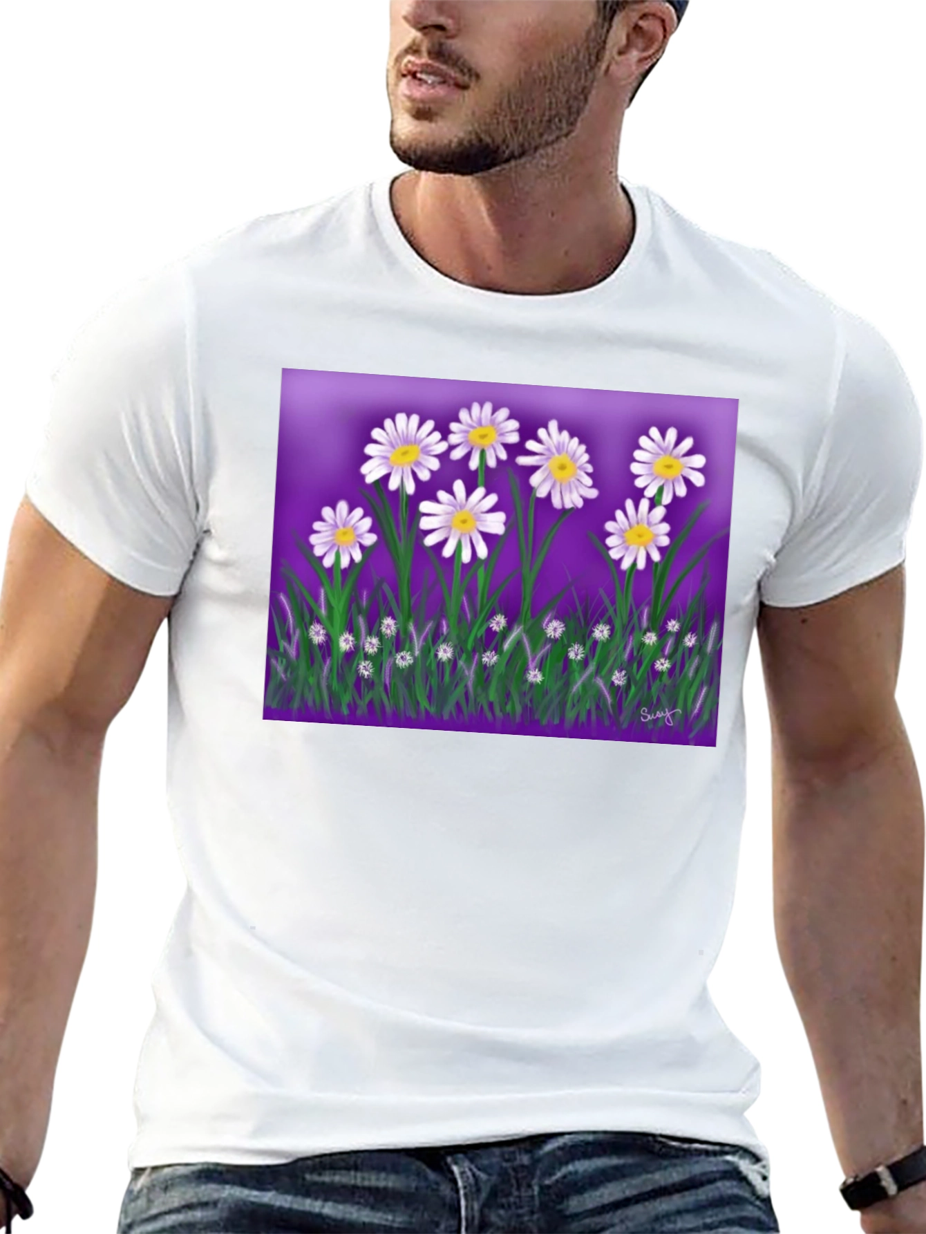 Daisy Floral Graphic Black T-Shirt