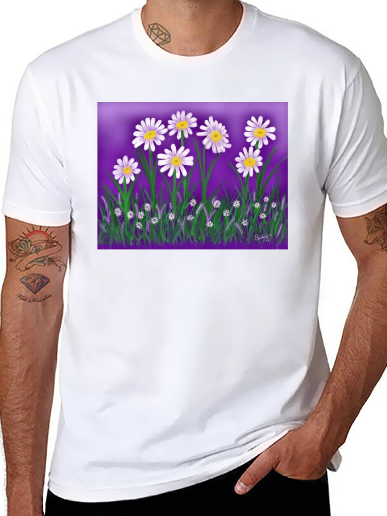 Daisy Floral Graphic Black T-Shirt