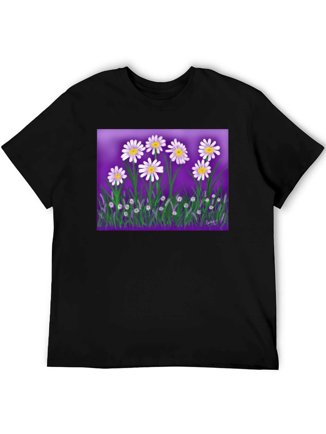 Daisy Floral Graphic Black T-Shirt