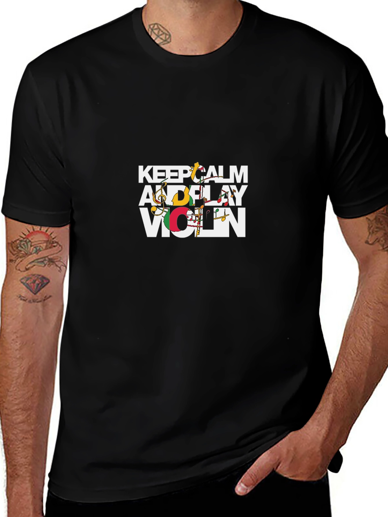 Keep Calm and Play Violin Graphic Tee - Black