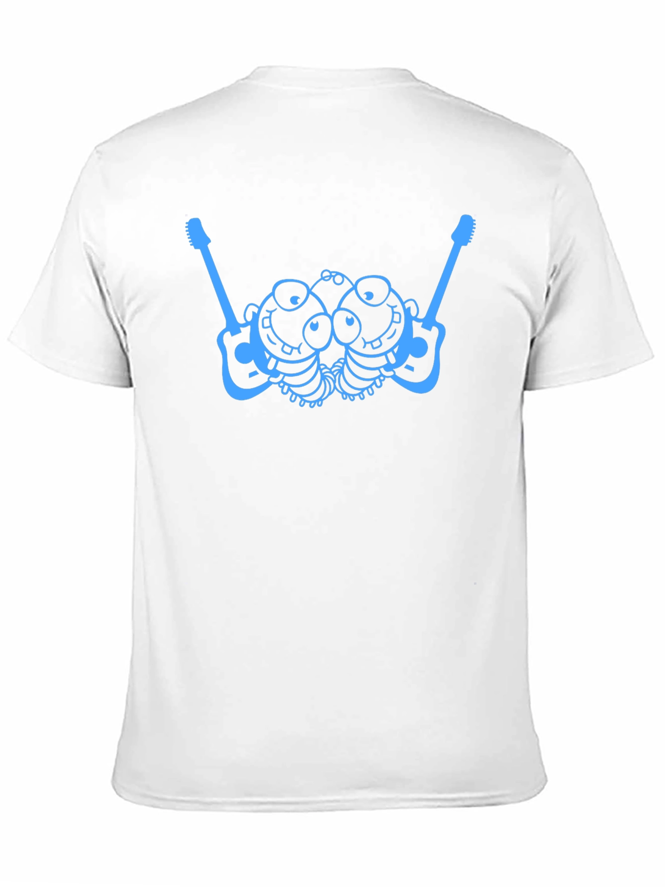 Blue Cartoon Guitar Creature Graphic Black T-Shirt