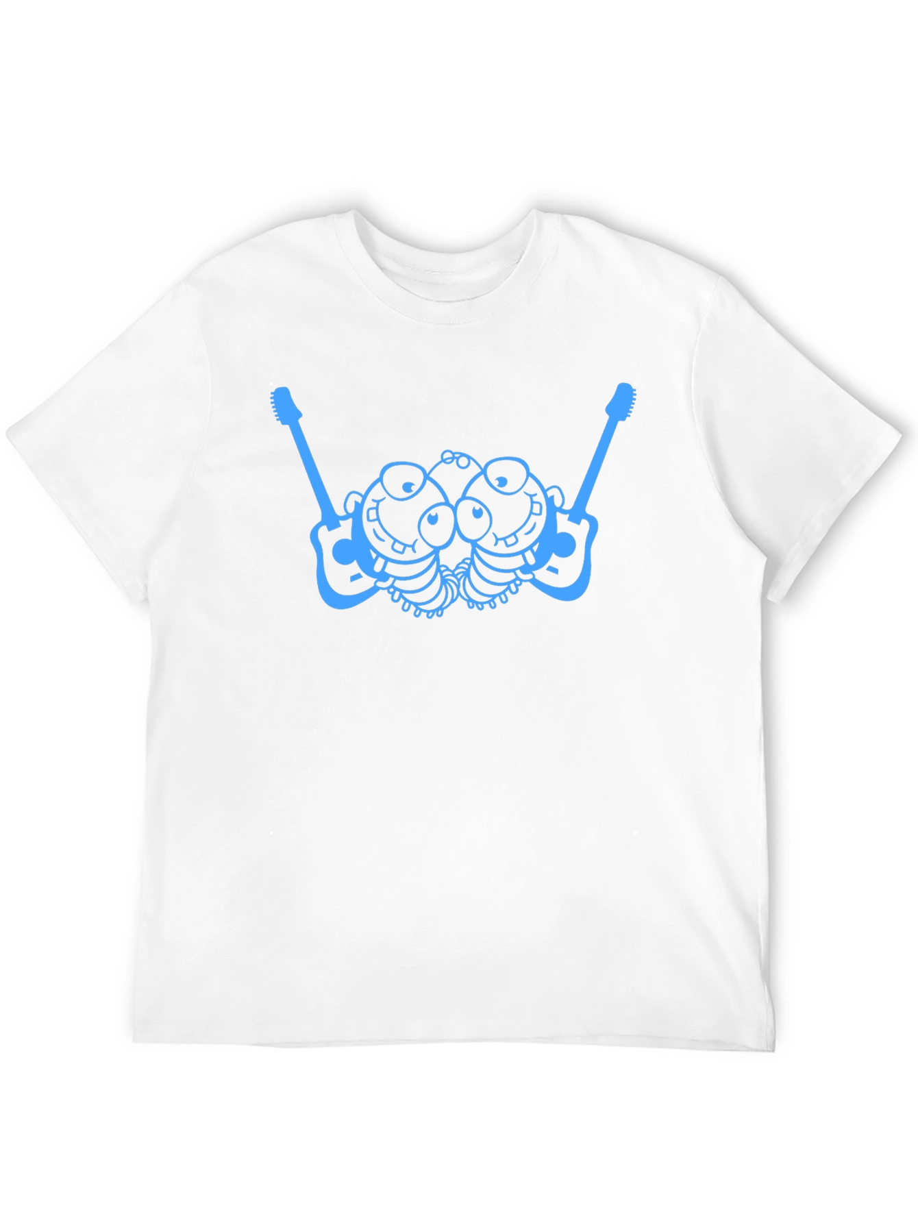 Blue Cartoon Guitar Creature Graphic Black T-Shirt