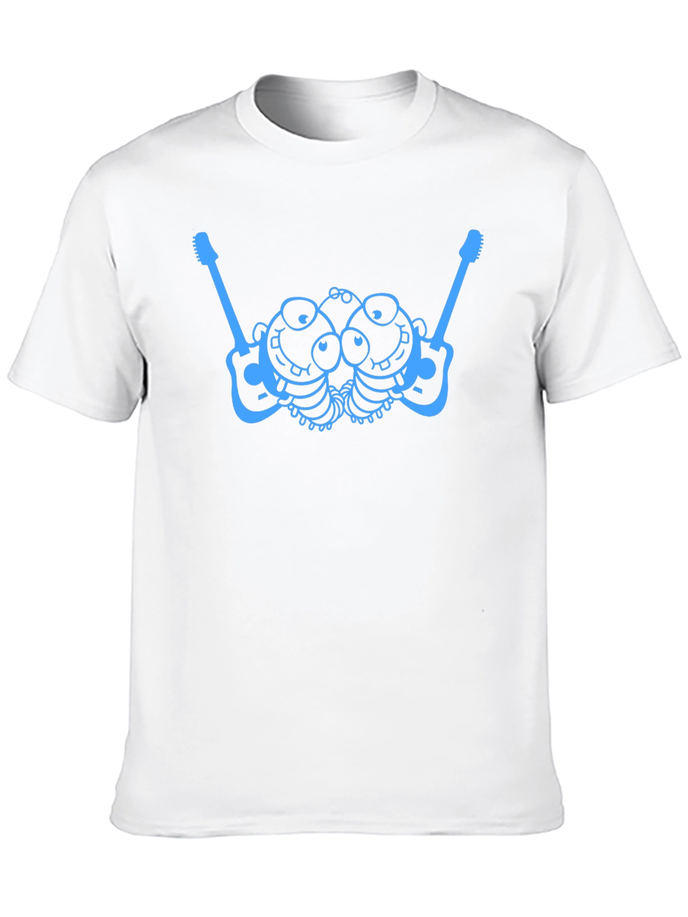 Blue Cartoon Guitar Creature Graphic Black T-Shirt