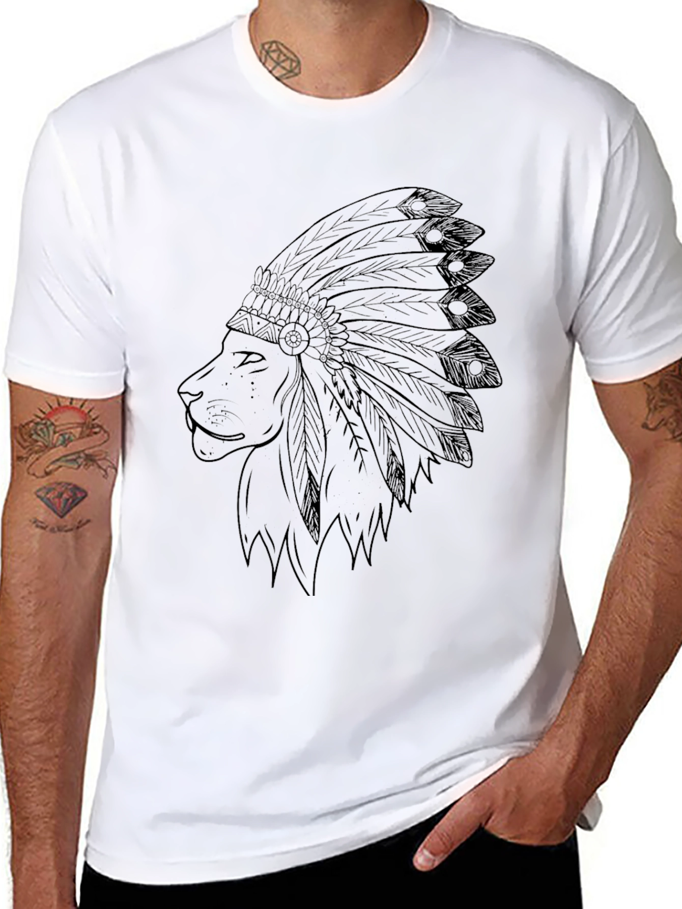 Lion Headdress Mens Black Graphic Tee