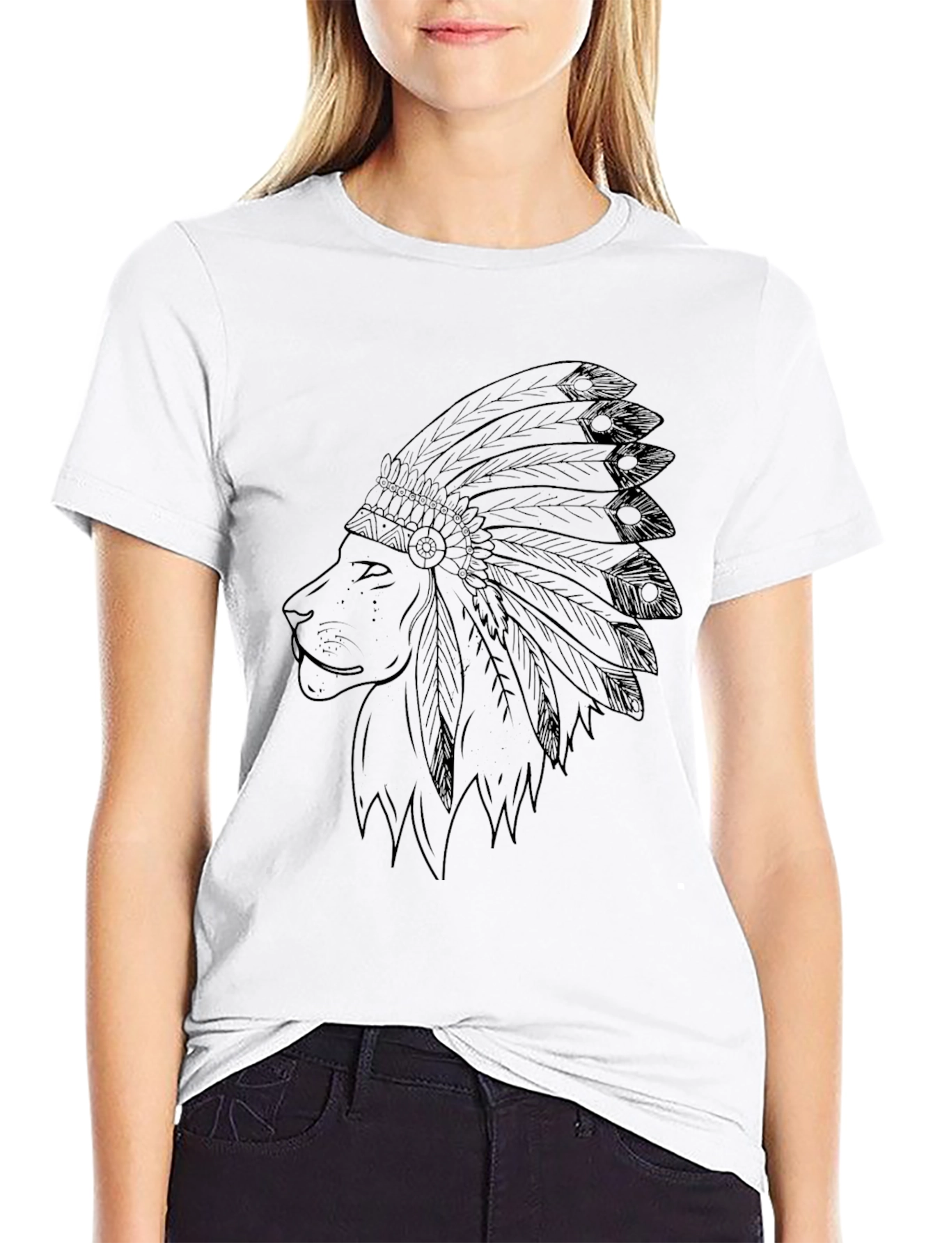 Lion Headdress Mens Black Graphic Tee