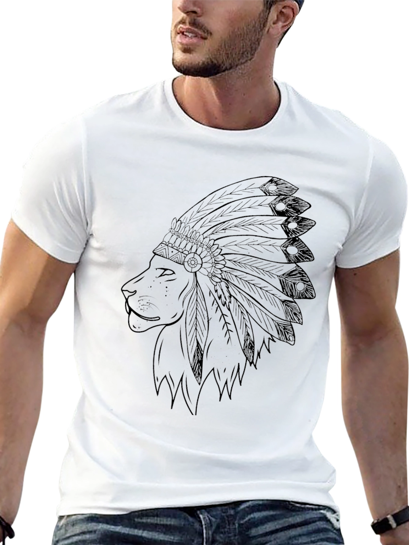 Lion Headdress Mens Black Graphic Tee