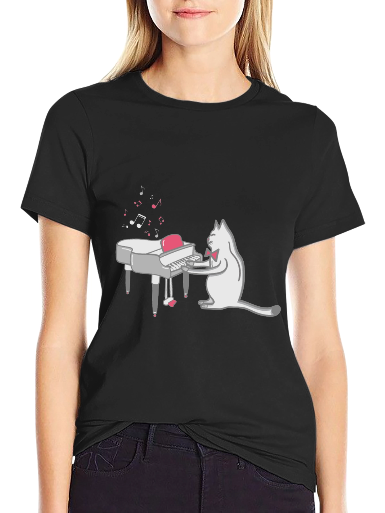 Cool Cat Piano Player Graphic T-Shirt