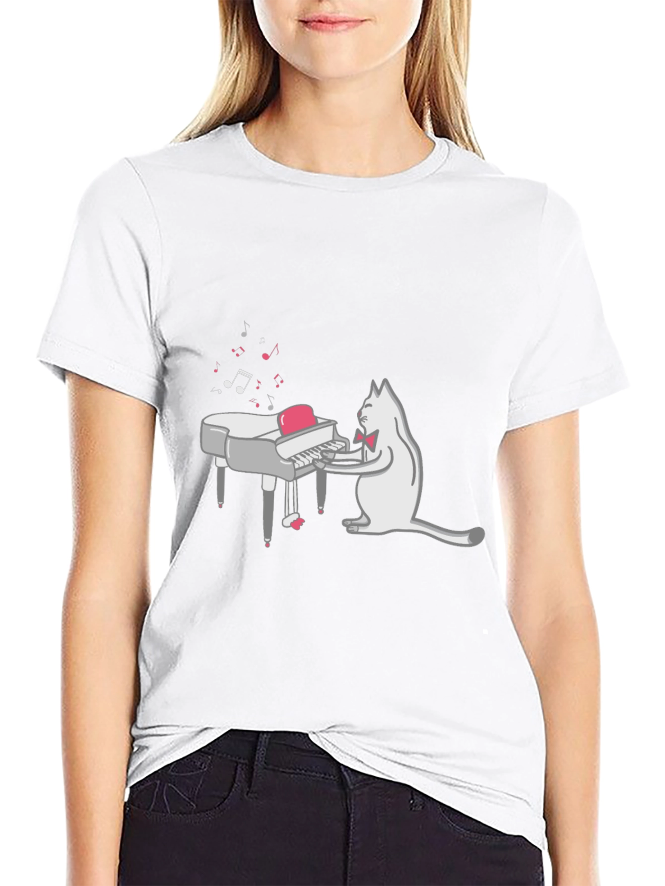 Cool Cat Piano Player Graphic T-Shirt