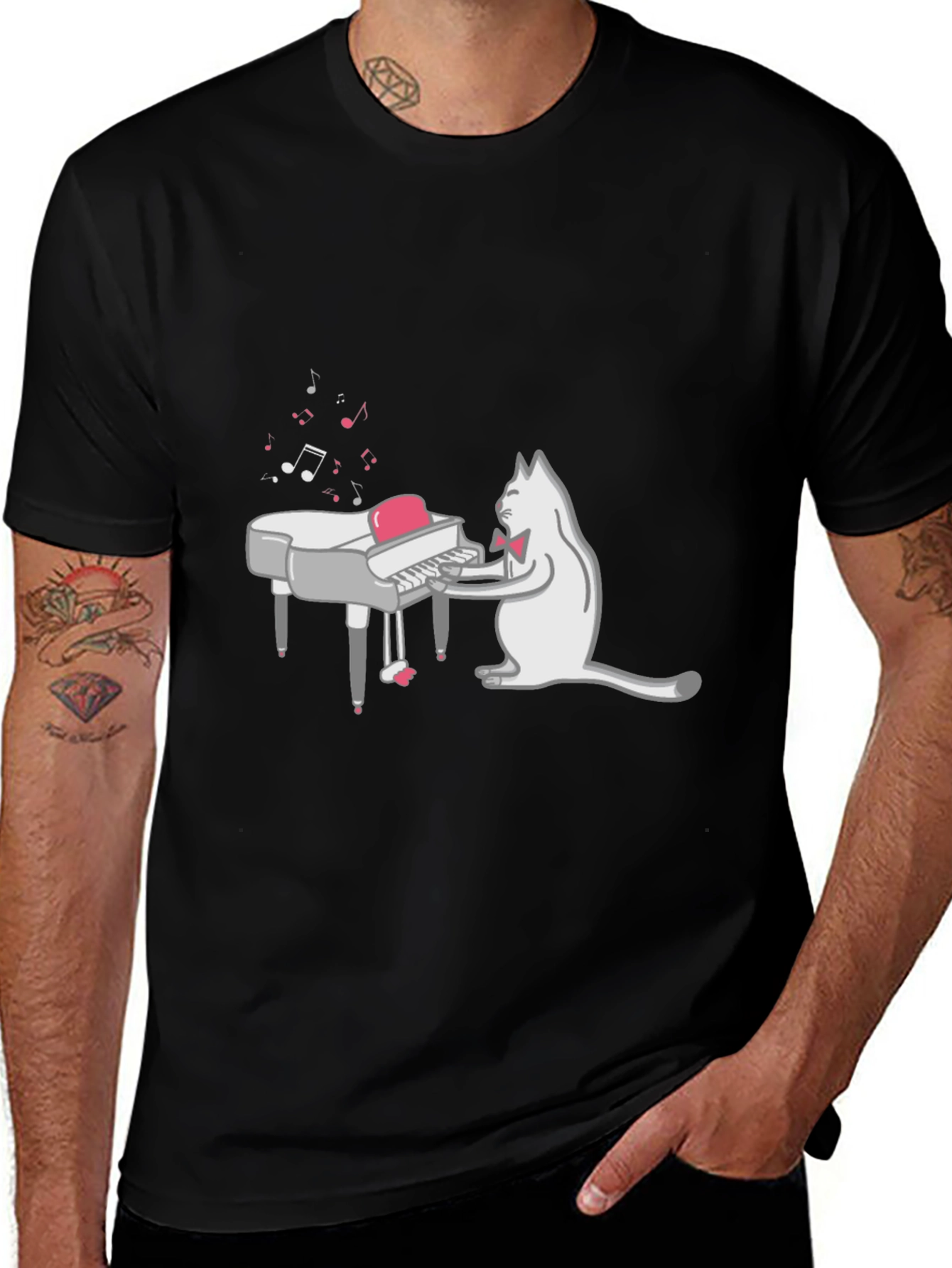 Cool Cat Piano Player Graphic T-Shirt