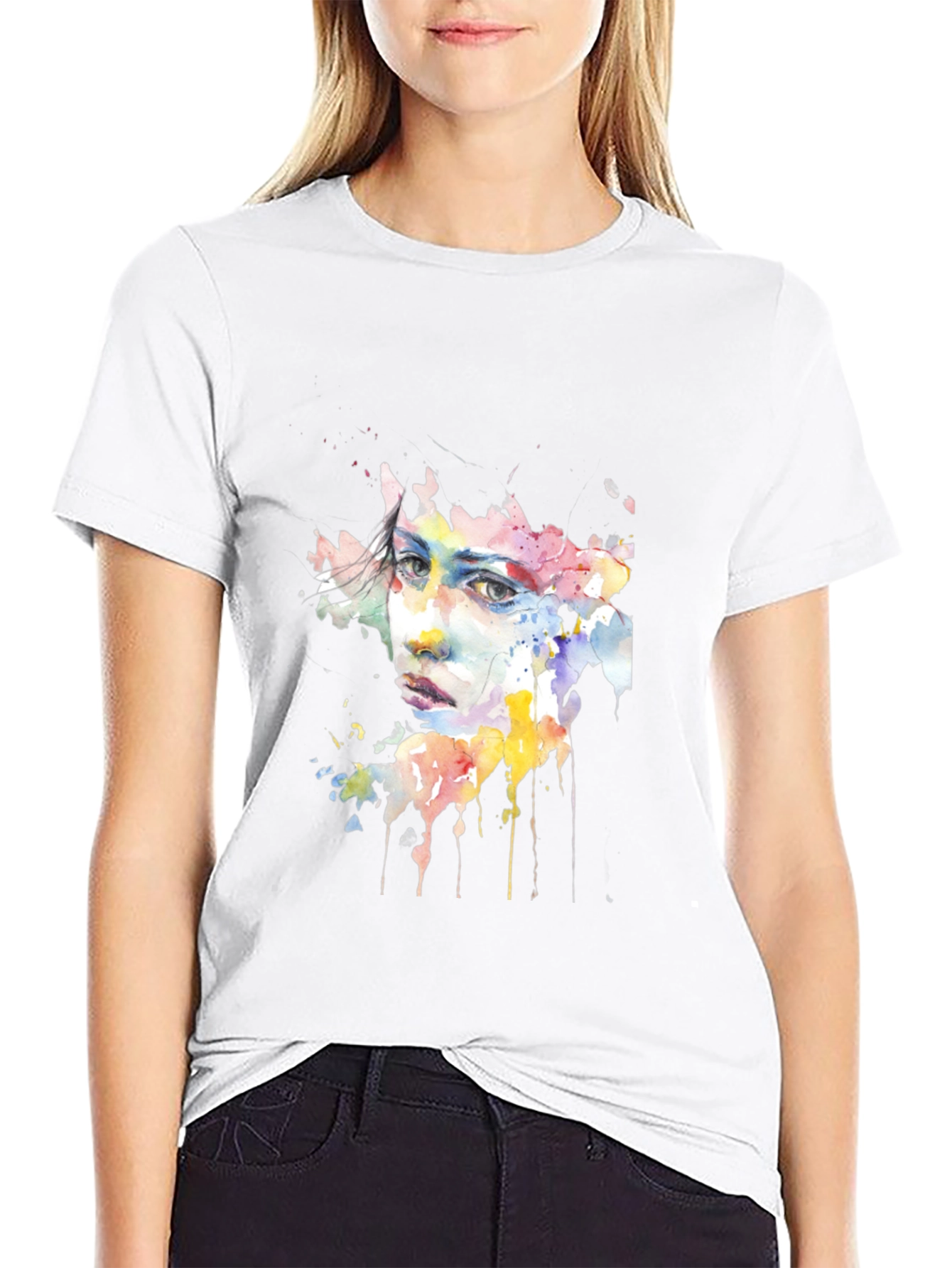 Watercolor Face Black Tee