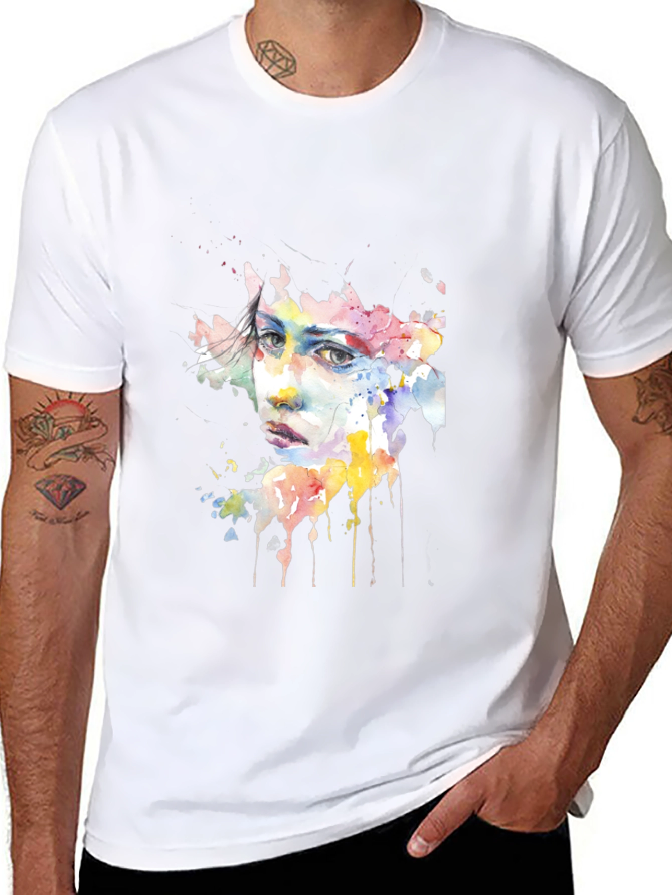 Watercolor Face Black Tee