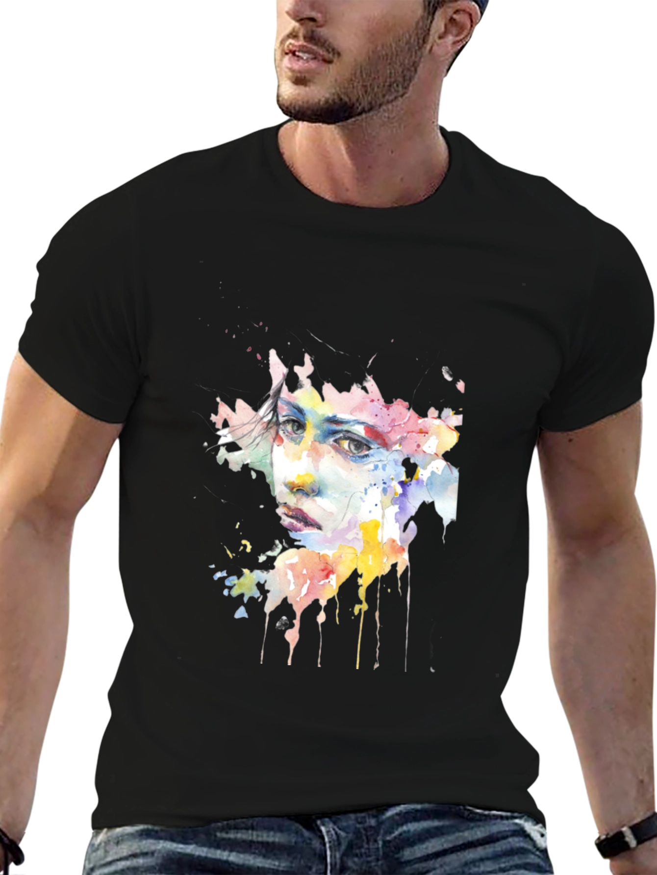 Watercolor Face Black Tee