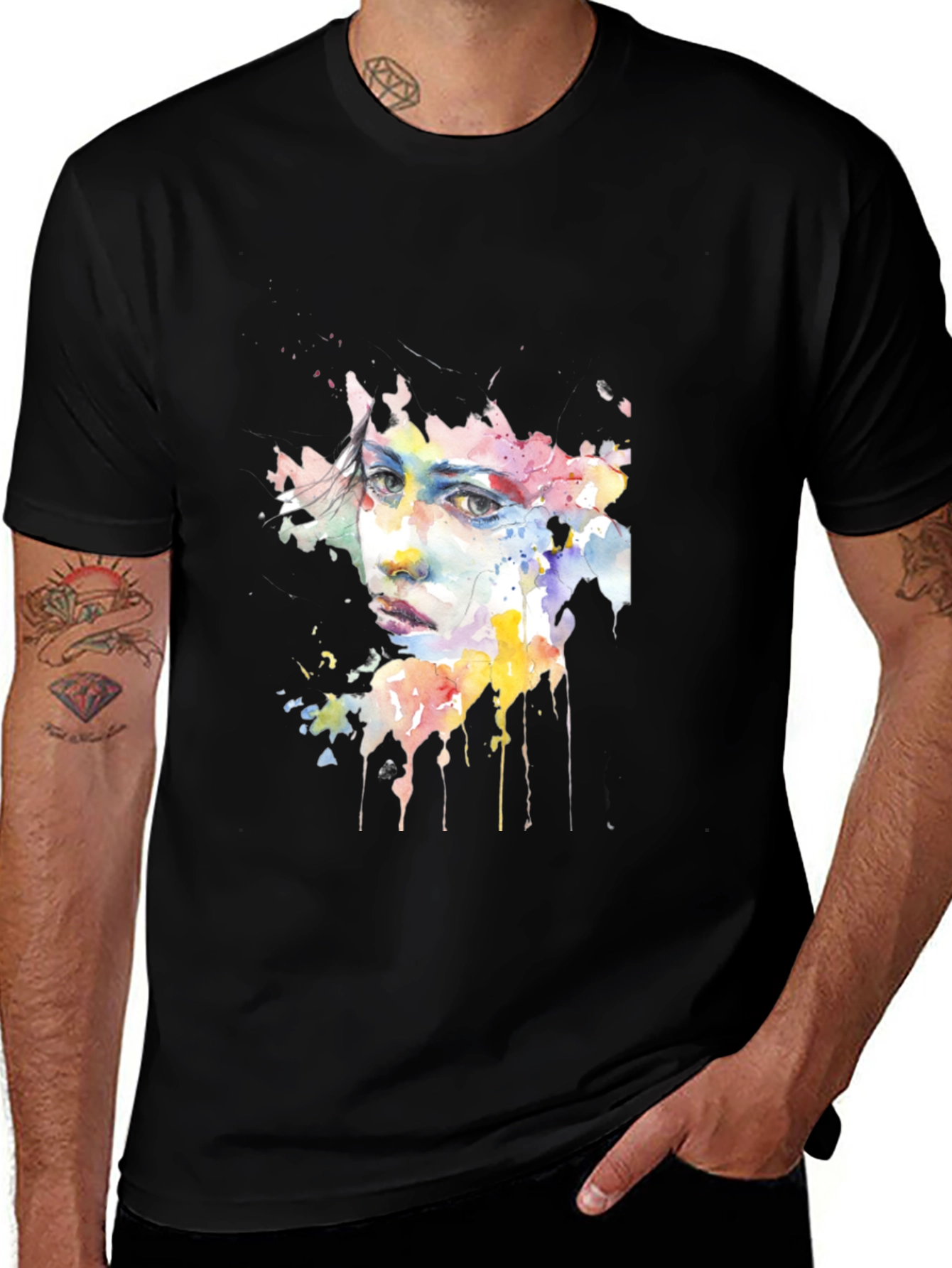 Watercolor Face Black Tee
