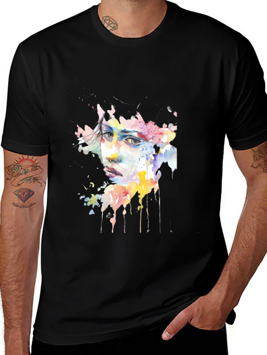 Watercolor Face Black Tee