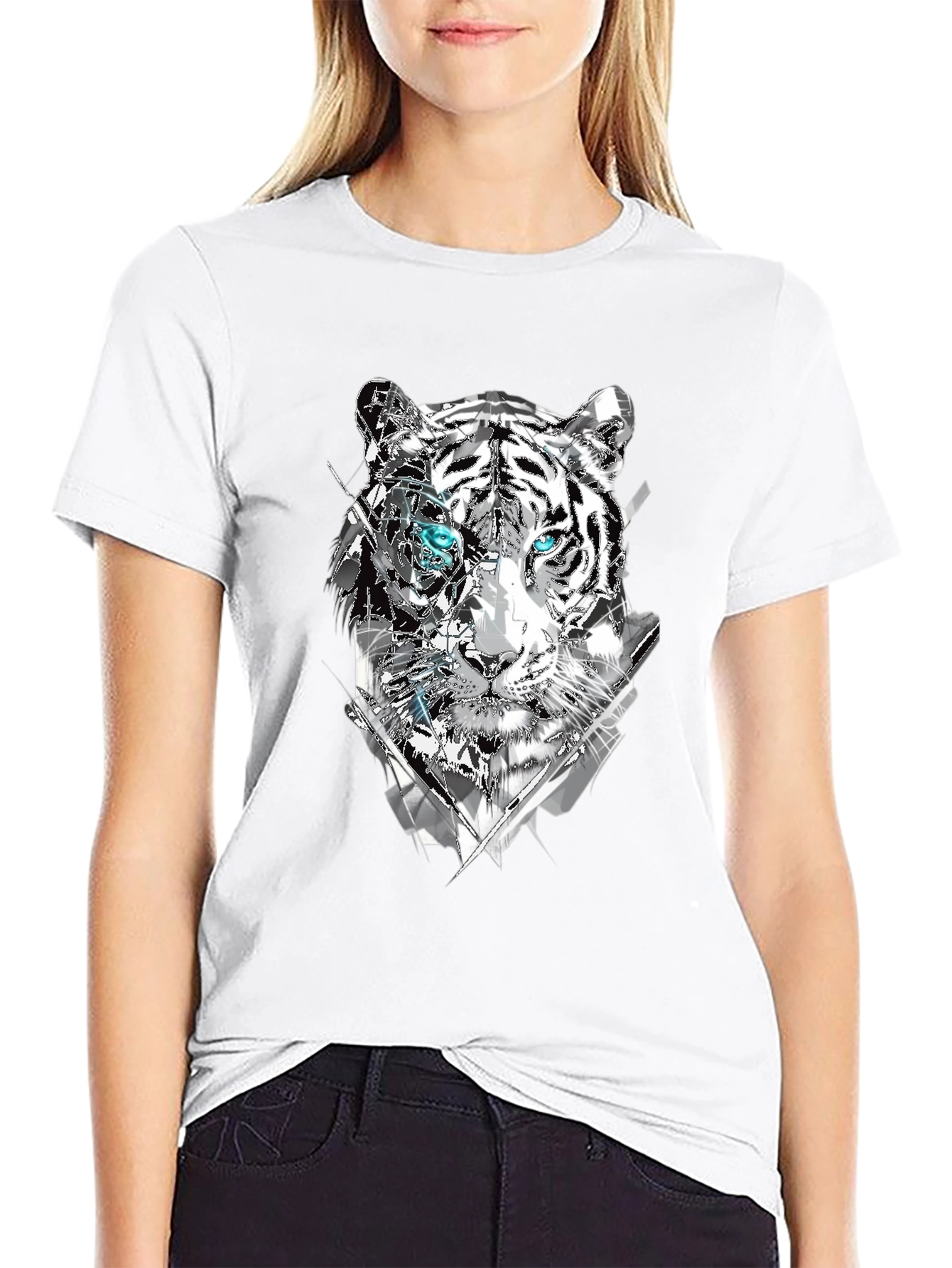 Abstract Tiger Graphic Print Tee - Mens Black T-Shirt
