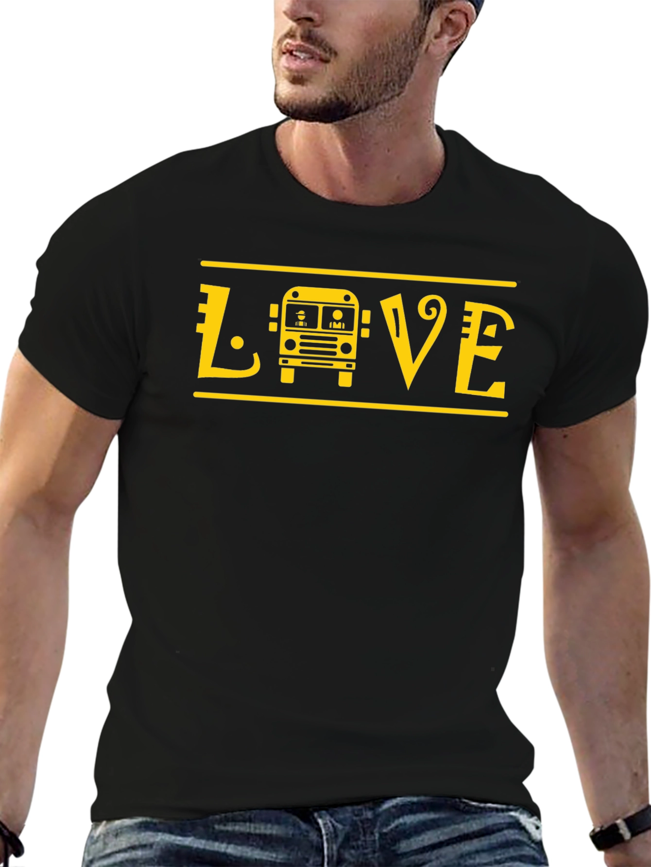 Love School Bus T-Shirt - Yellow Graphic Print