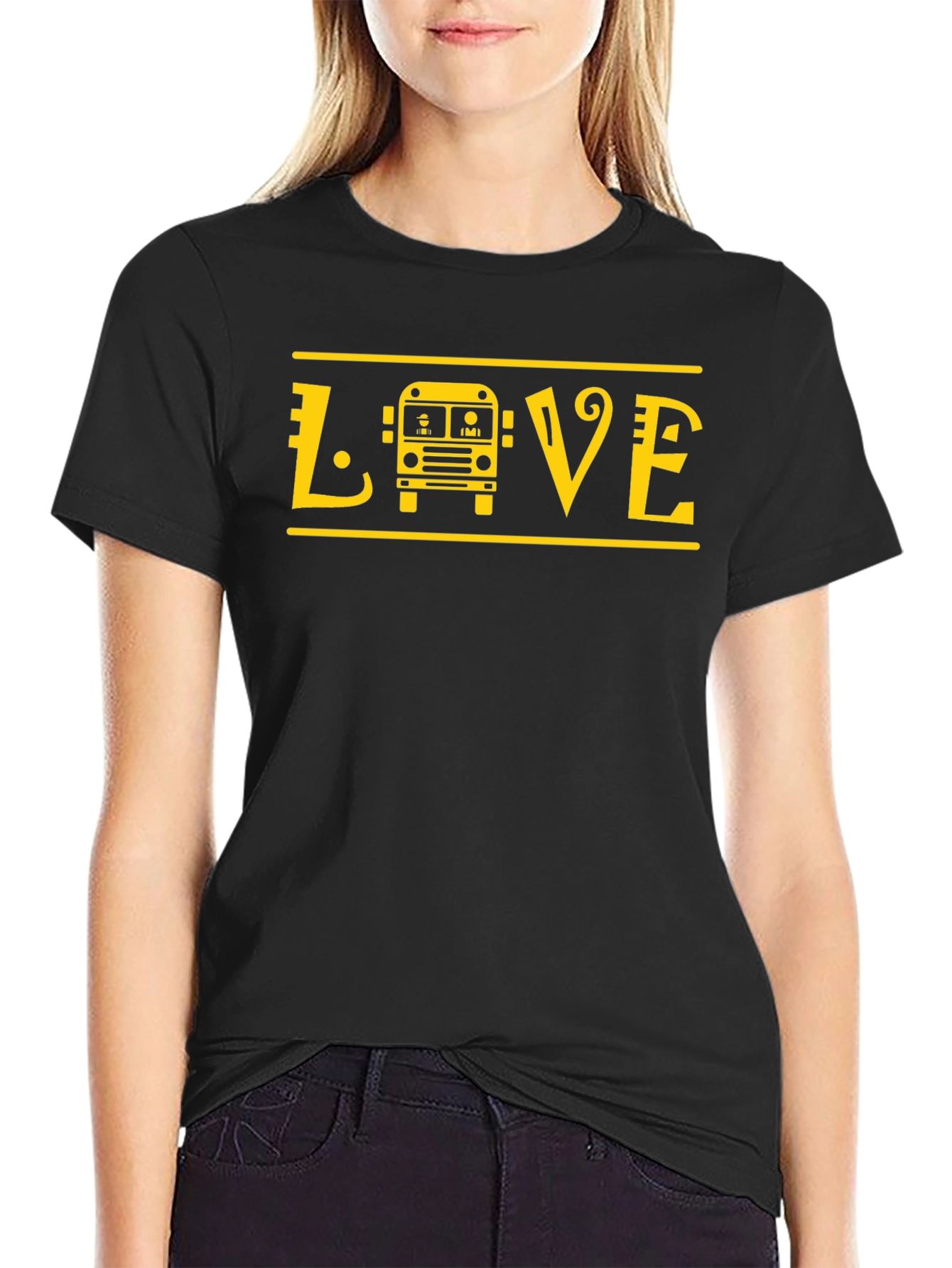 Love School Bus T-Shirt - Yellow Graphic Print