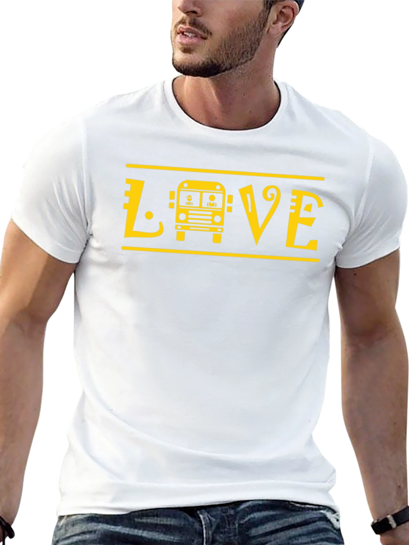 Love School Bus T-Shirt - Yellow Graphic Print