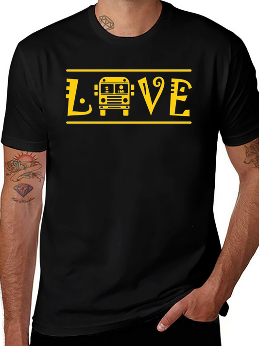 Love School Bus T-Shirt - Yellow Graphic Print