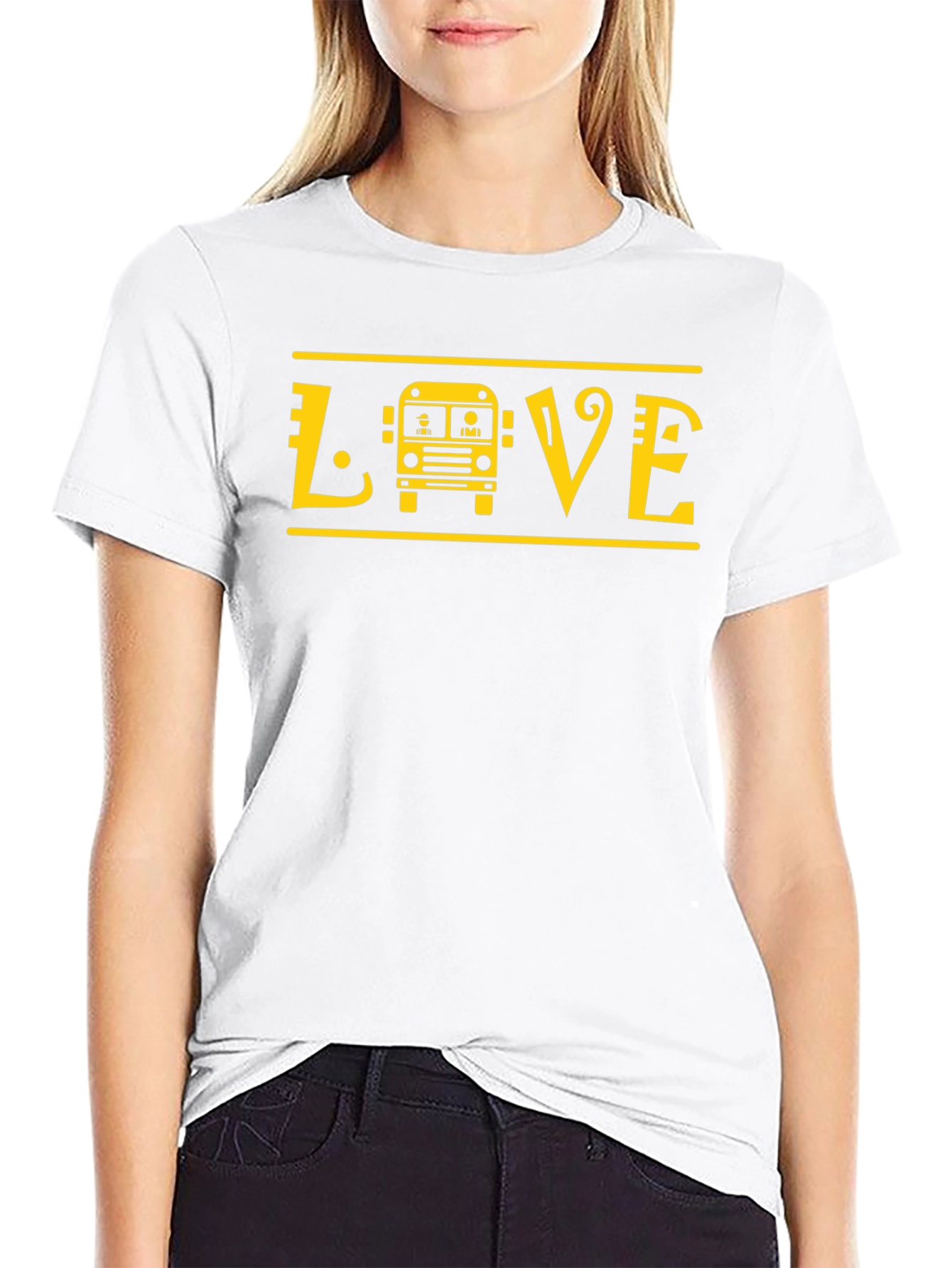 Love School Bus T-Shirt - Yellow Graphic Print