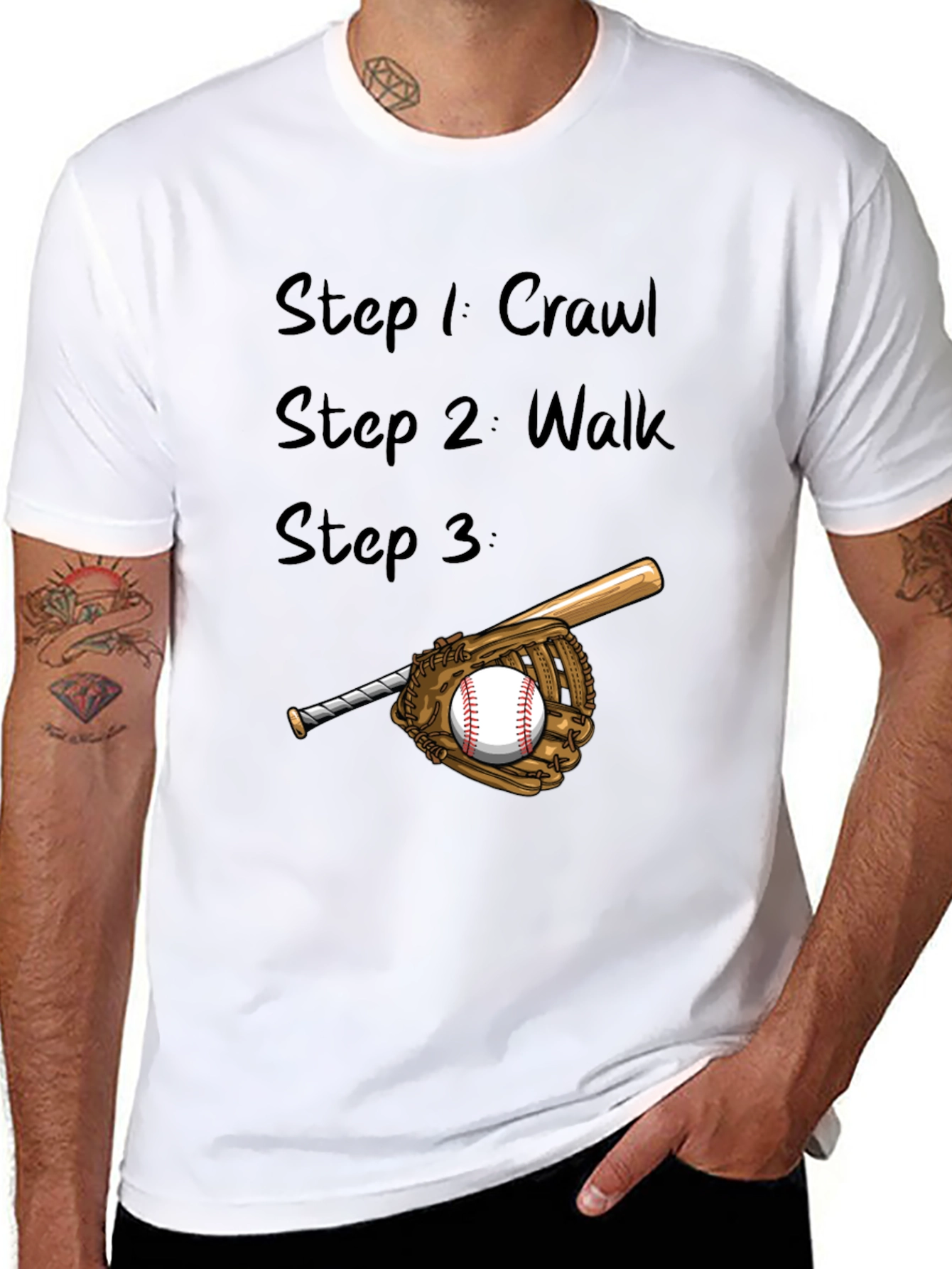 Baseball Steps Mens Black T-Shirt