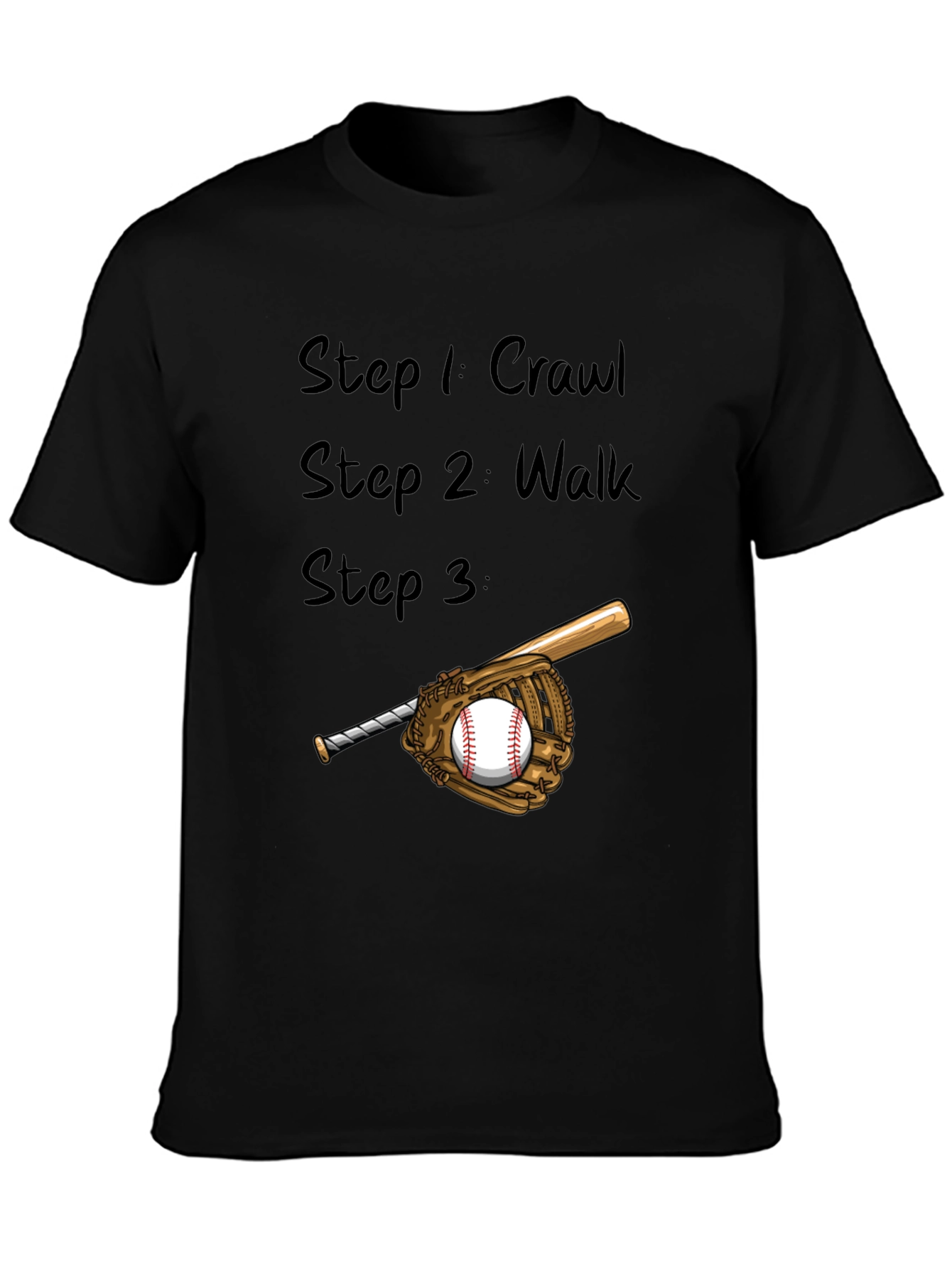 Baseball Steps Mens Black T-Shirt