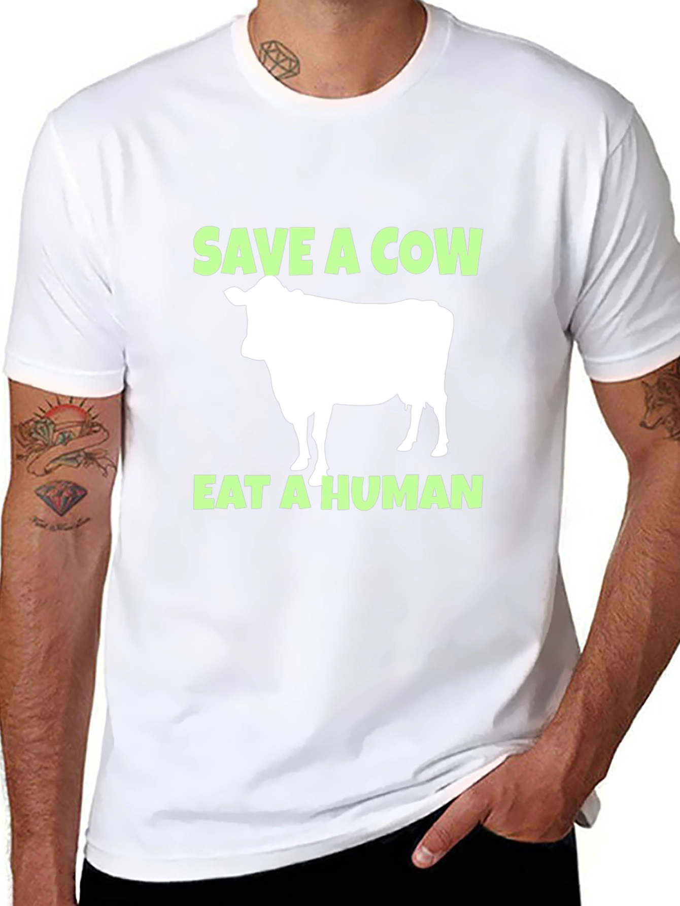 Save A Cow Eat A Human Black T-Shirt