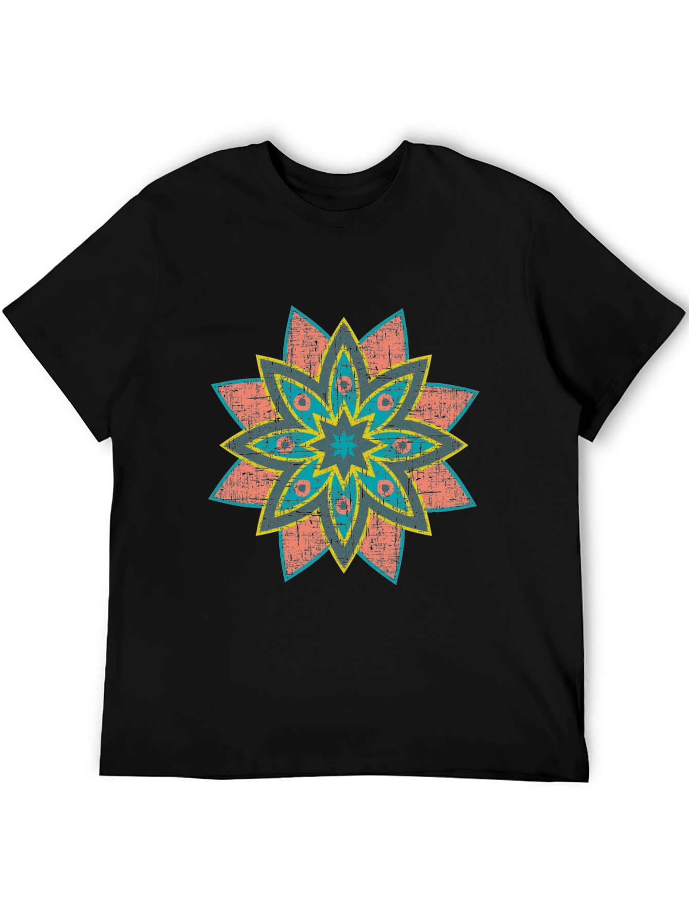 Retro Floral Print Black T-Shirt