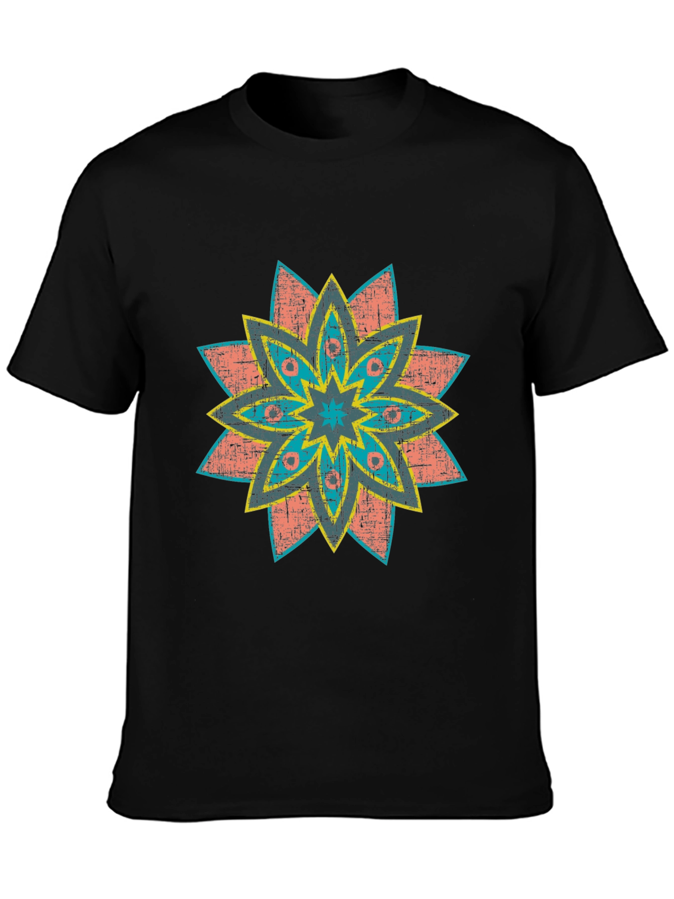 Retro Floral Print Black T-Shirt