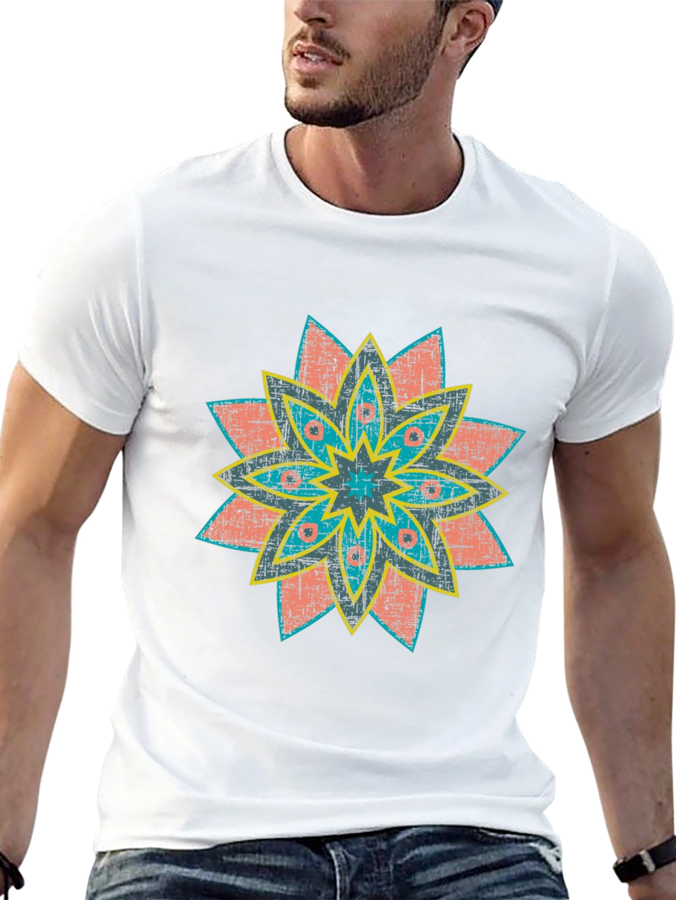 Retro Floral Print Black T-Shirt