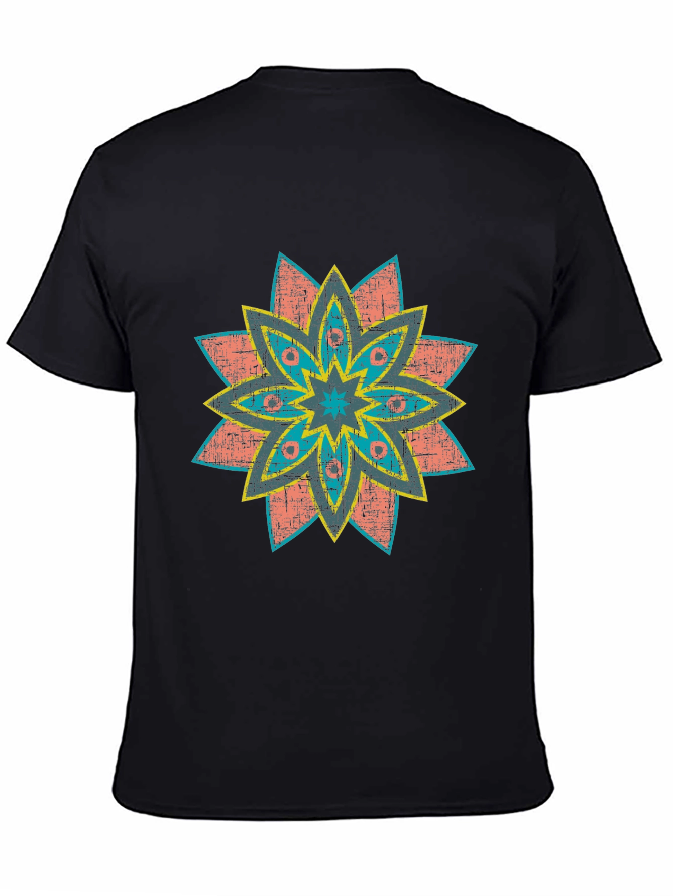 Retro Floral Print Black T-Shirt
