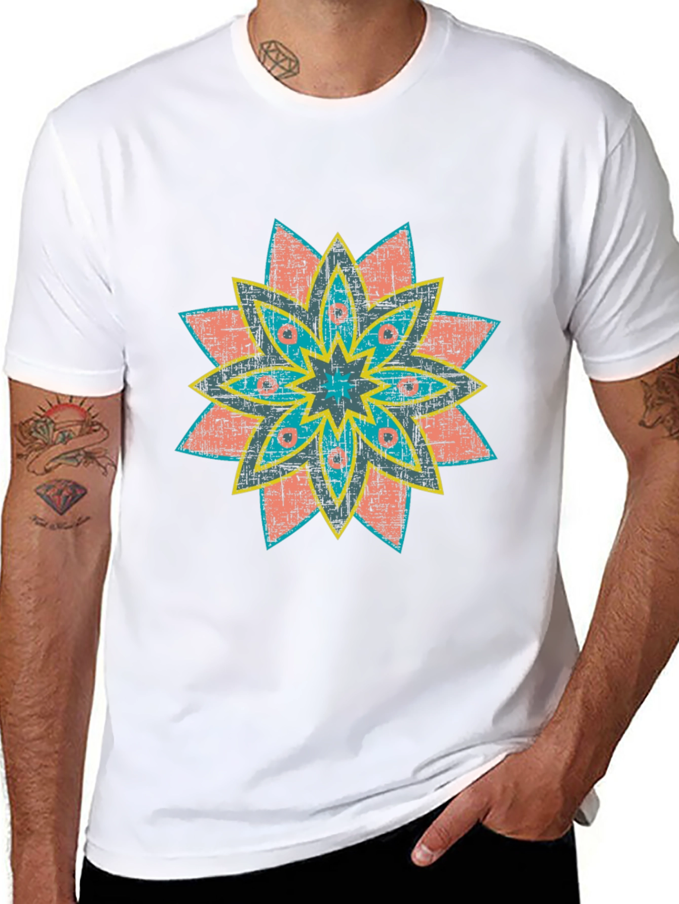 Retro Floral Print Black T-Shirt