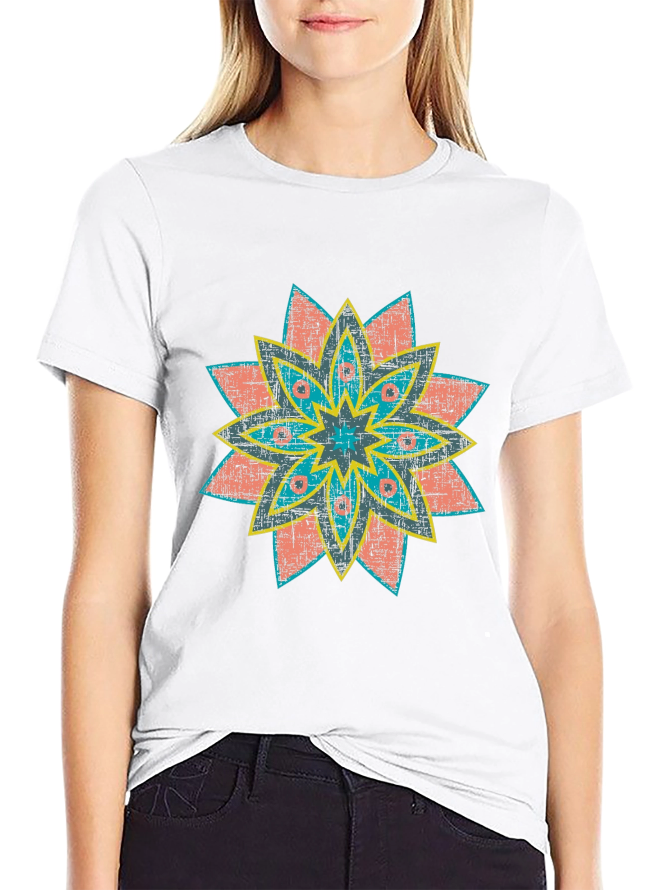 Retro Floral Print Black T-Shirt