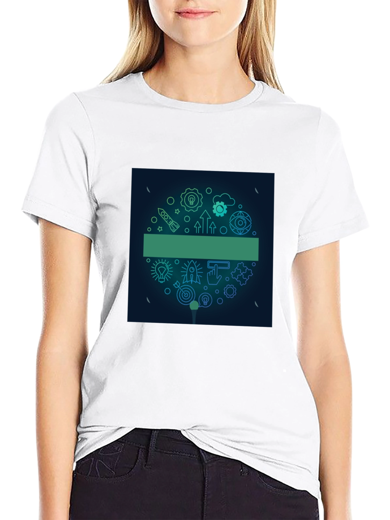 Modern Black Tee with Startup Icon Graphic