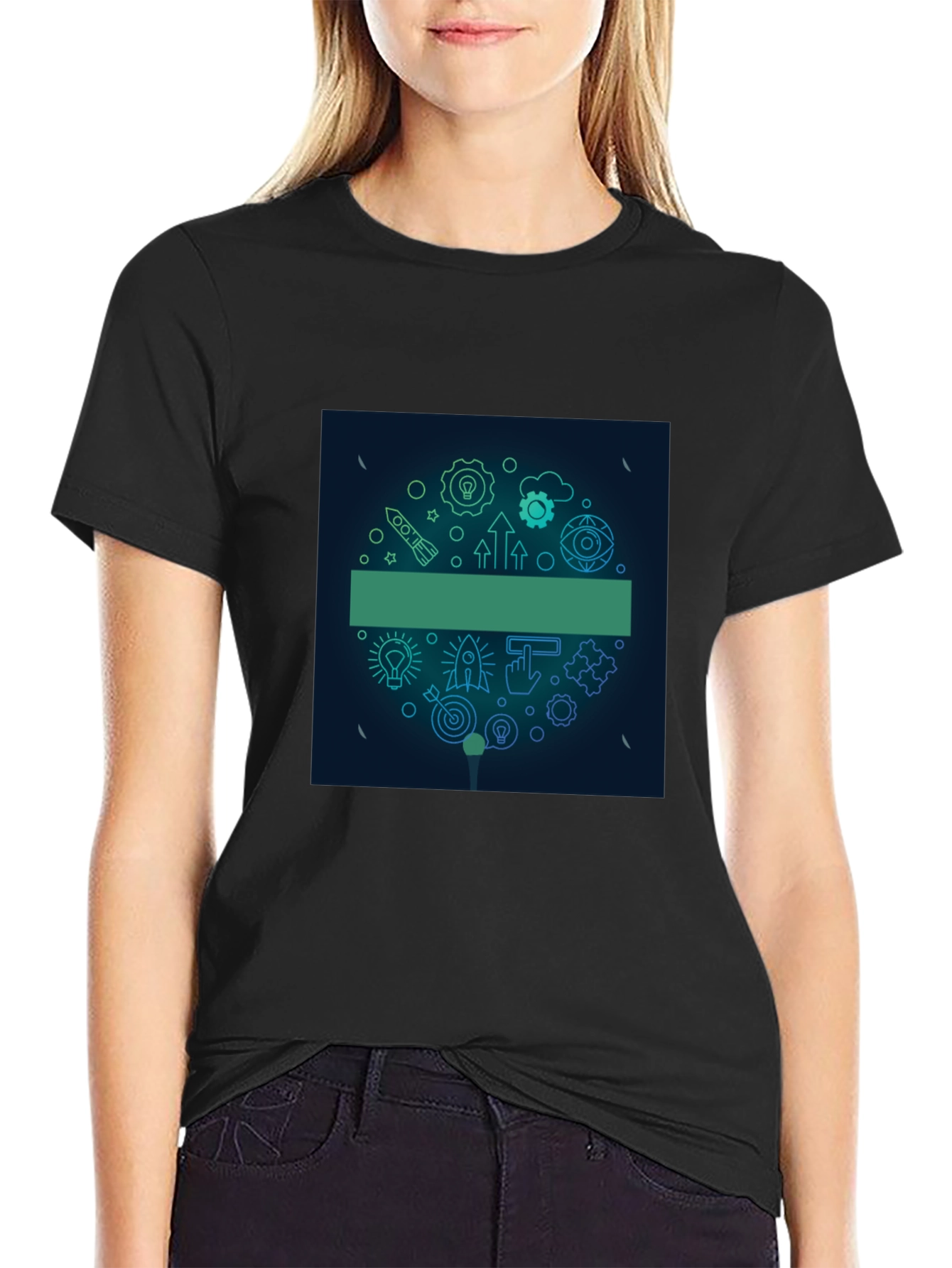Modern Black Tee with Startup Icon Graphic