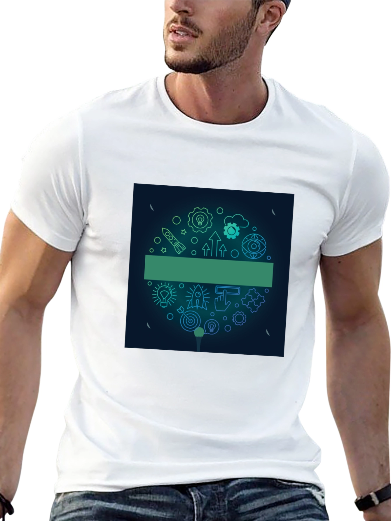 Modern Black Tee with Startup Icon Graphic