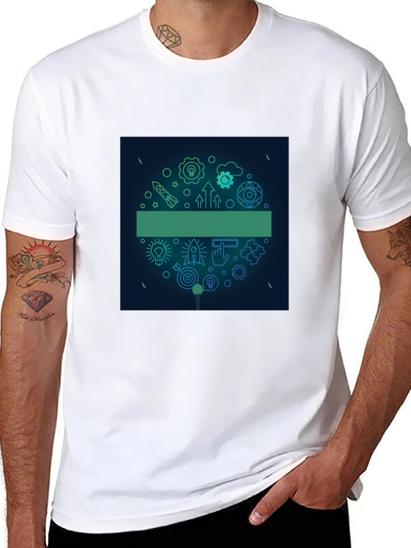 Modern Black Tee with Startup Icon Graphic