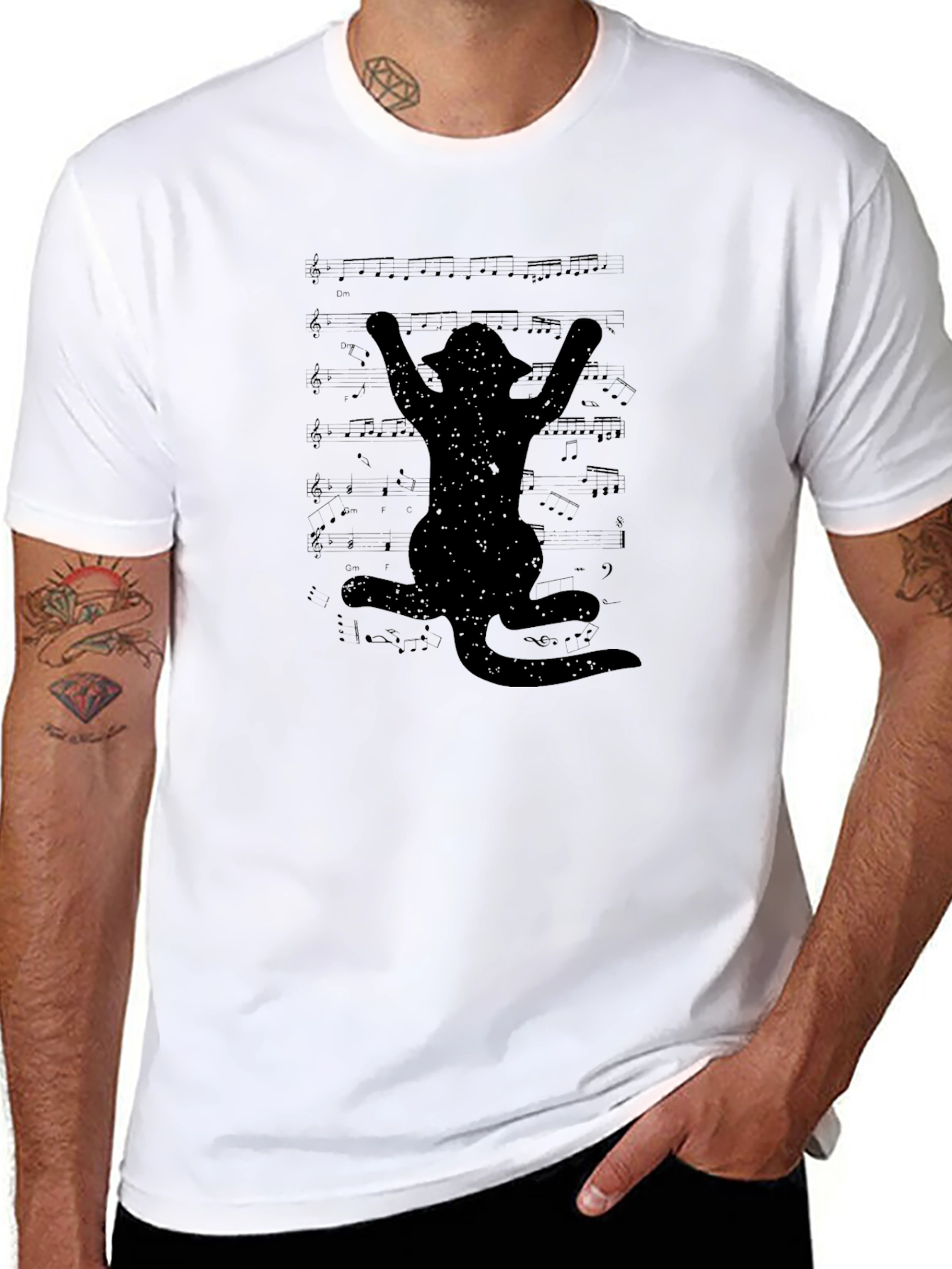 Musical Cat T-Shirt - Black Cotton Tee