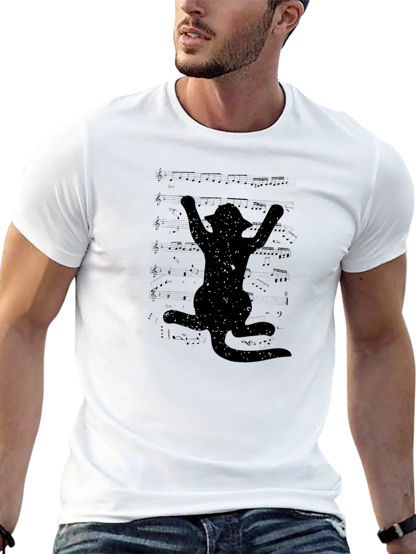 Musical Cat T-Shirt - Black Cotton Tee