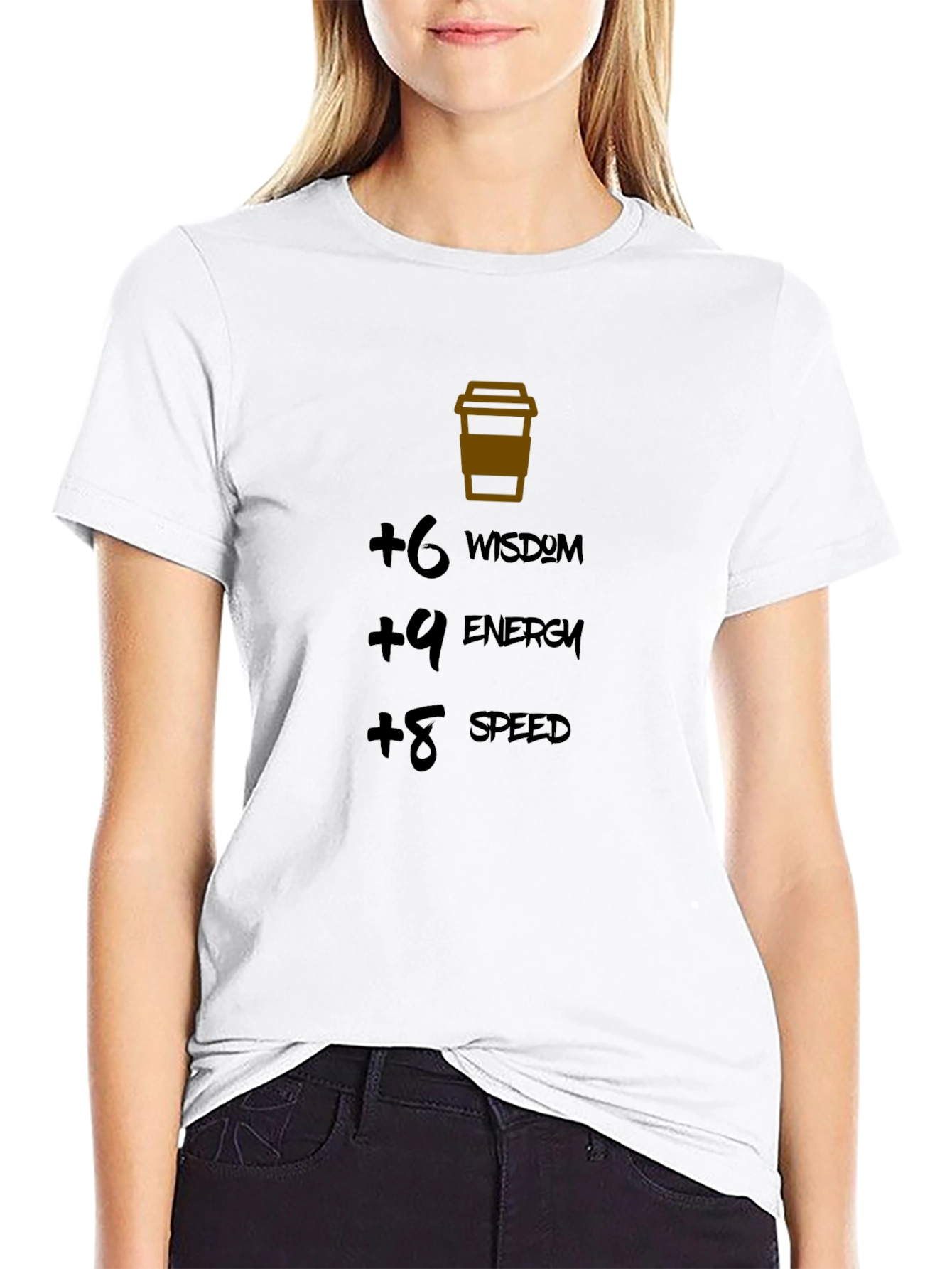 Coffee Stats Black T-Shirt: Wisdom Energy Speed Boost
