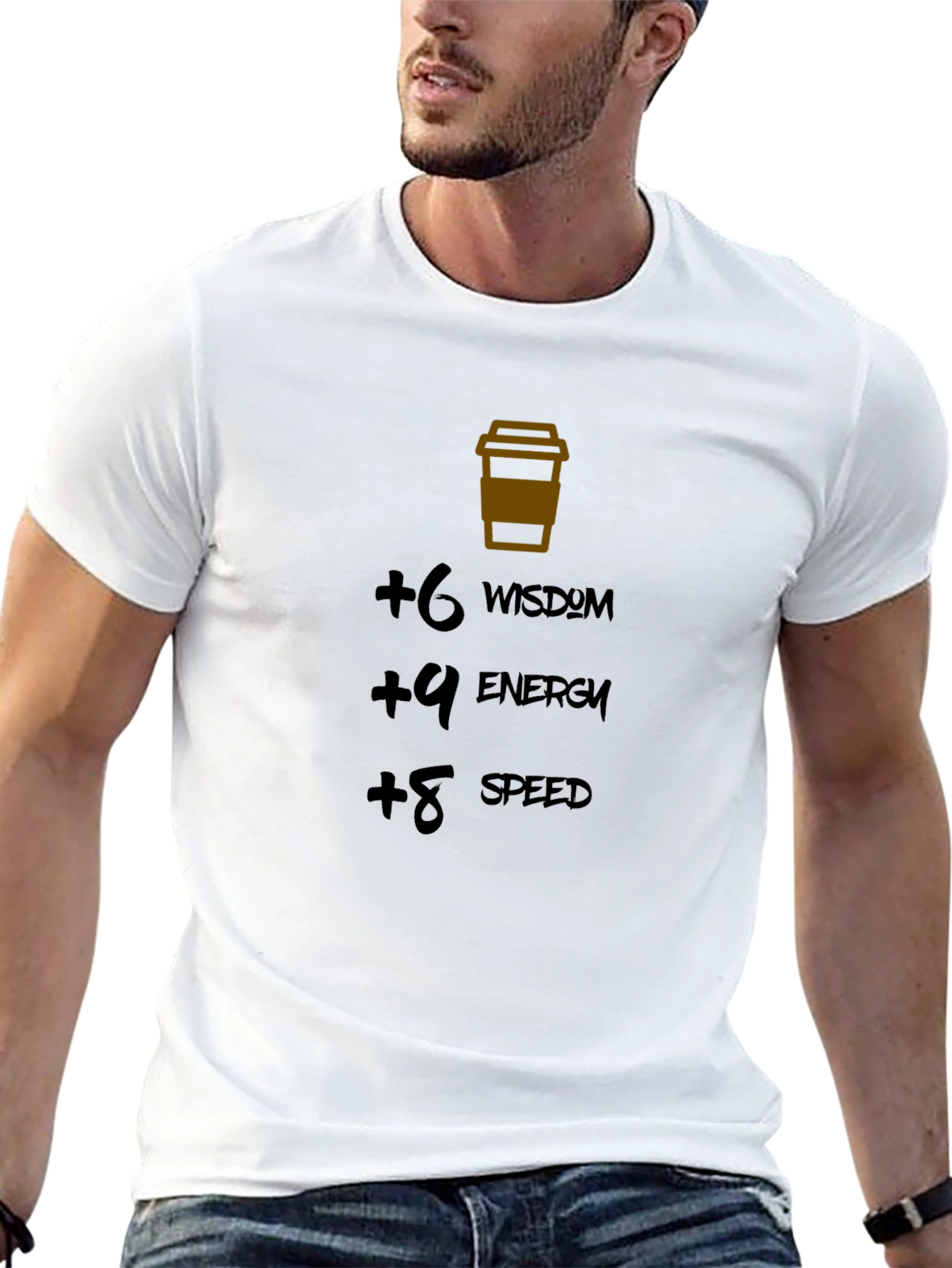 Coffee Stats Black T-Shirt: Wisdom Energy Speed Boost