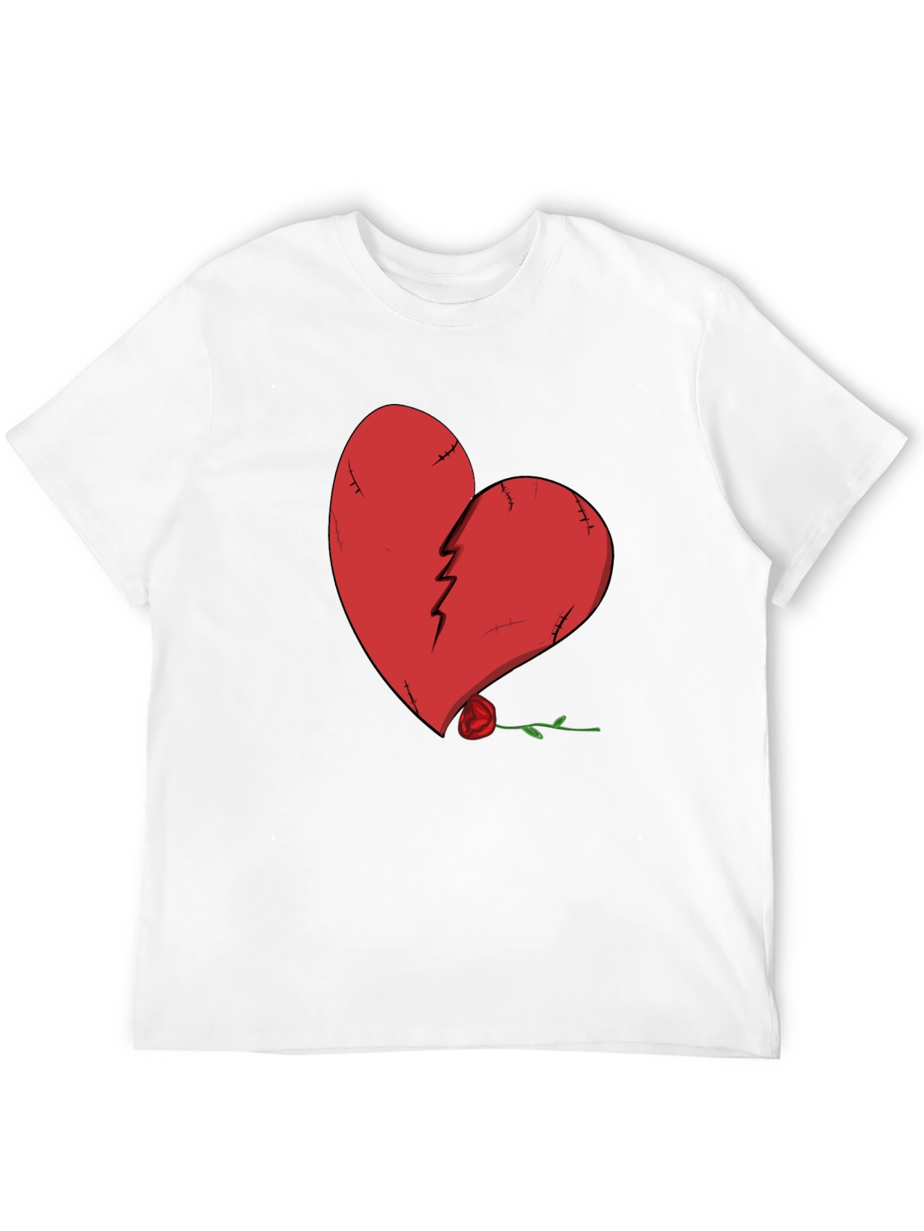Broken Heart Rose Graphic Tee - Black Cotton